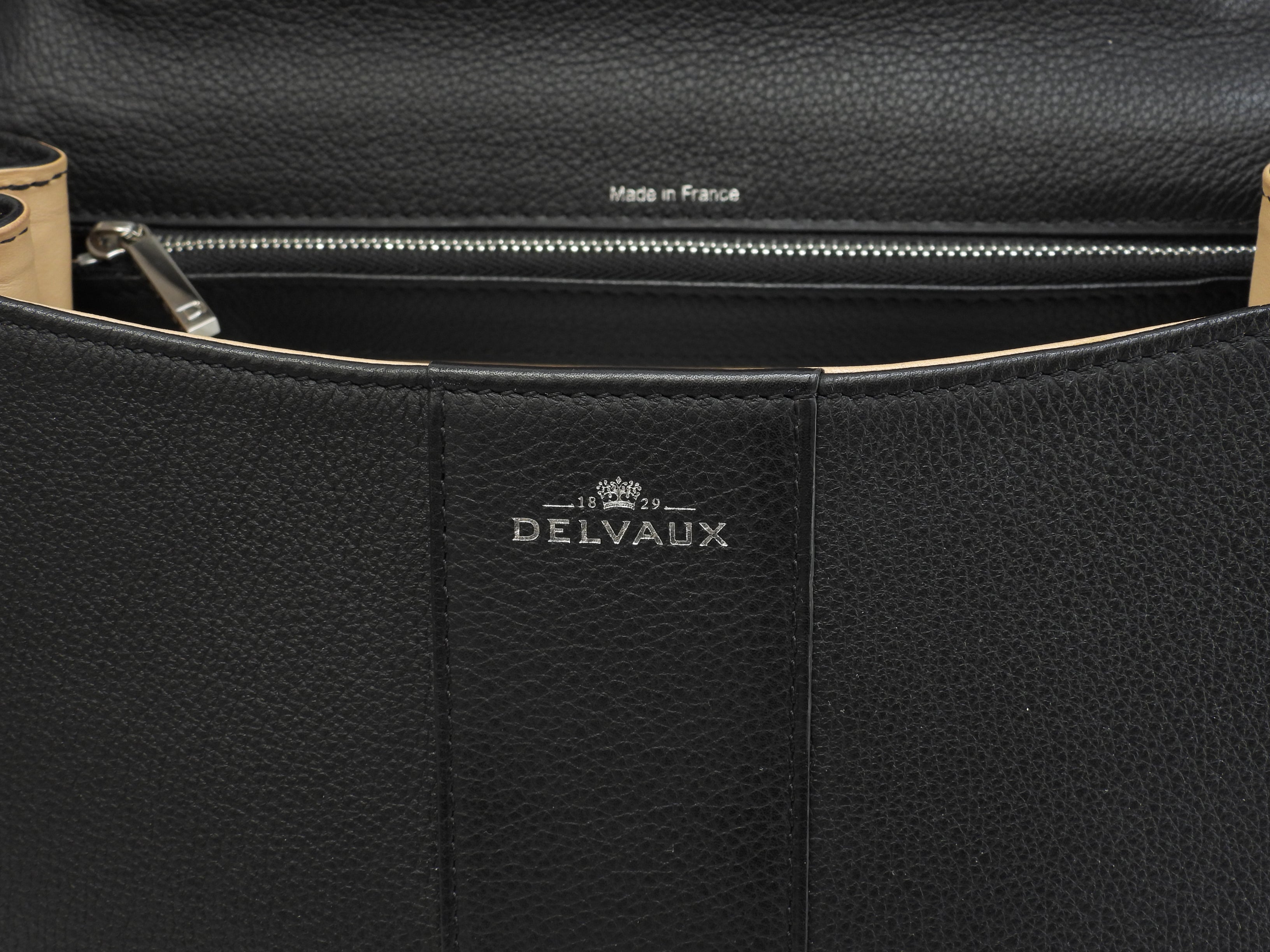 Delvaux Brillant MM Pelle goffrata nera Borsa a mano Pochette Kelly Ottime condizioni@ 95