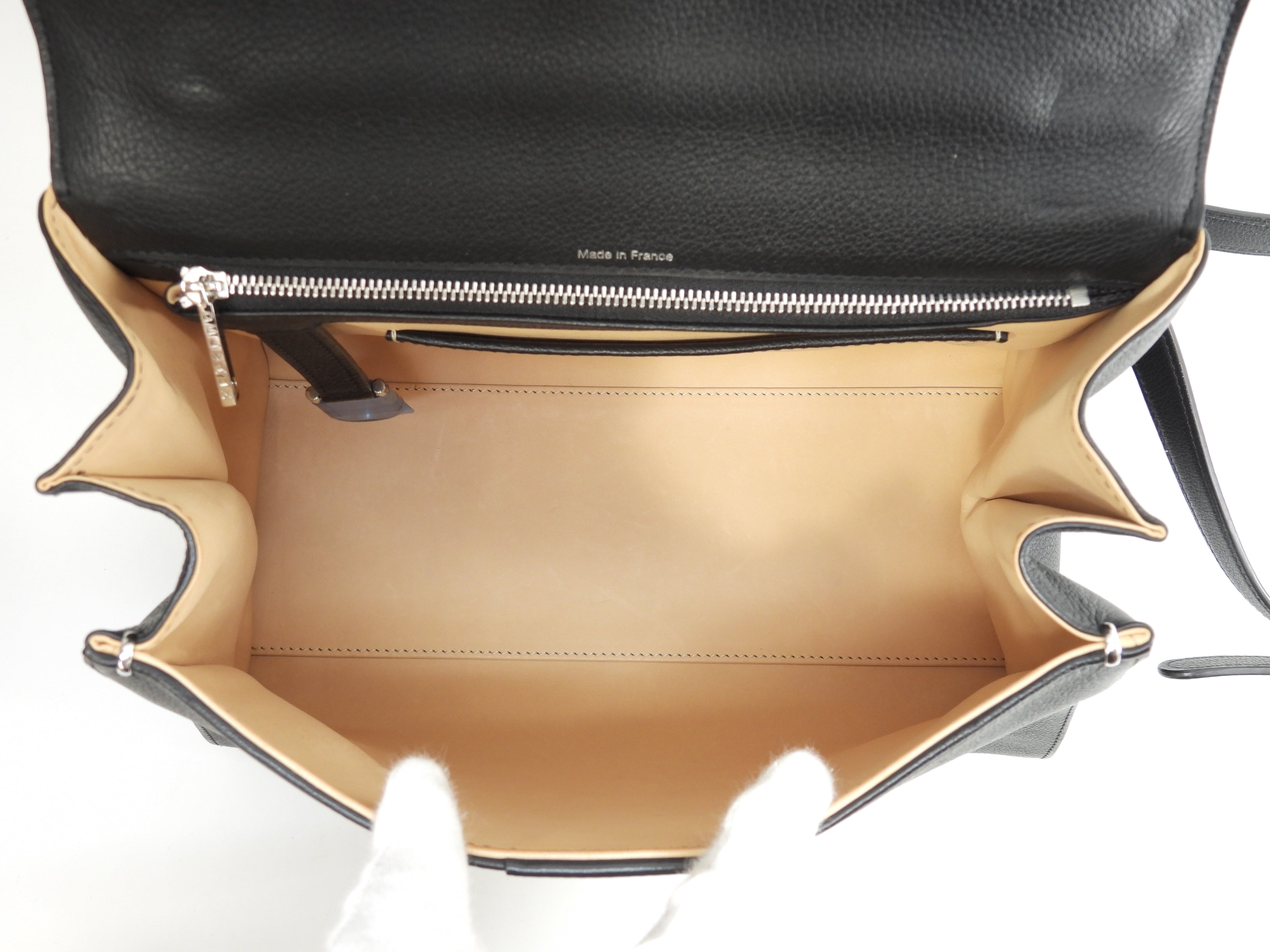 Delvaux Brillant MM Pelle goffrata nera Borsa a mano Pochette Kelly Ottime condizioni@ 95