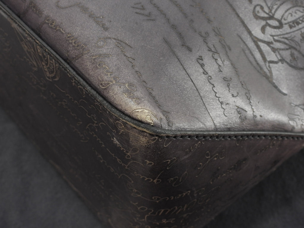 Berluti Toujours Scrittura Pelle Nera Tote Bag Uomo Borsa a Mano@A0194
