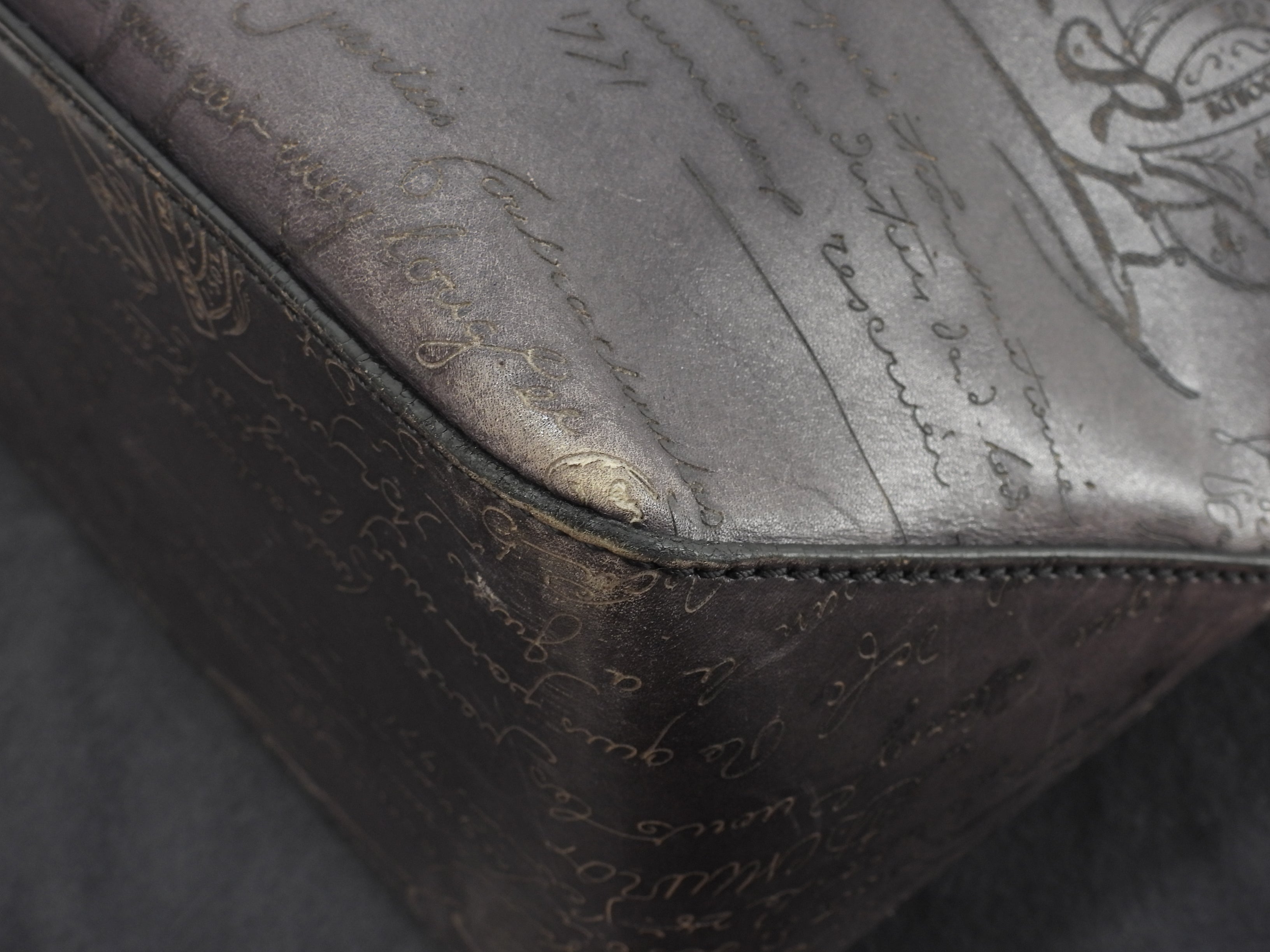 Berluti Toujours Scrittura Pelle Nera Tote Bag Uomo Borsa a Mano@A0194