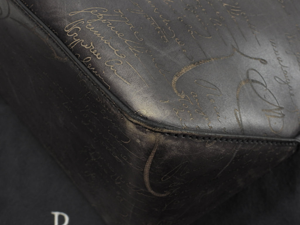 Berluti Toujours Scrittura Pelle Nera Tote Bag Uomo Borsa a Mano@A0194