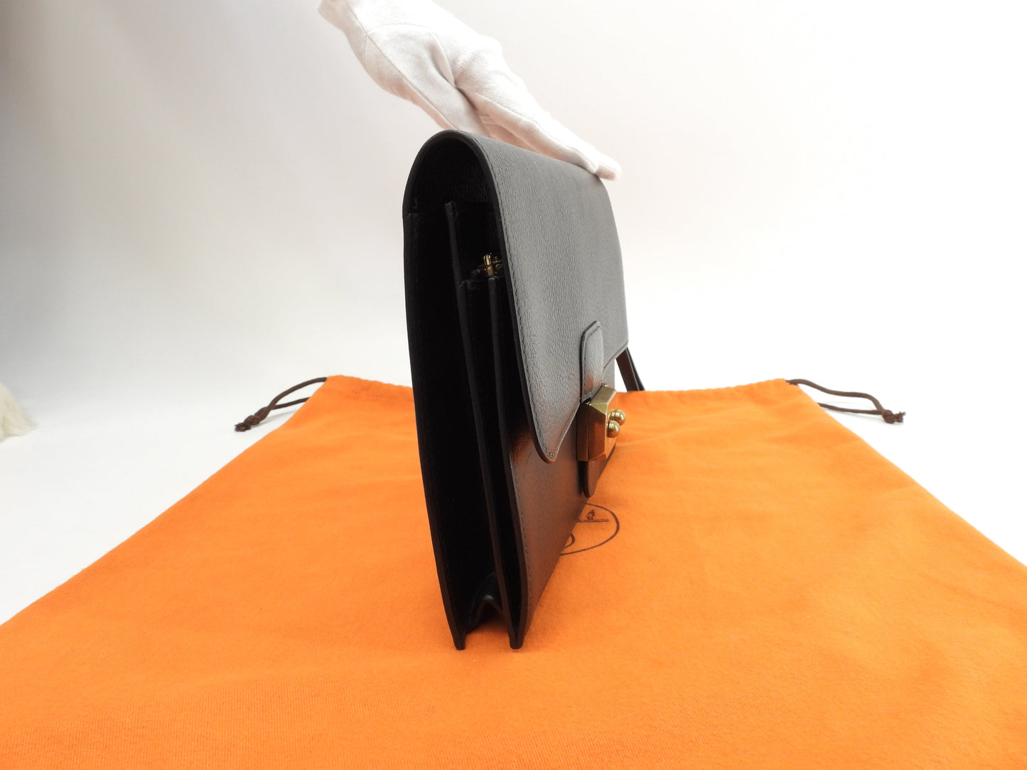 Hermès Jet Ardennes Nero Hardware Oro Clutch Borsa a mano Ottime condizioni@○Z