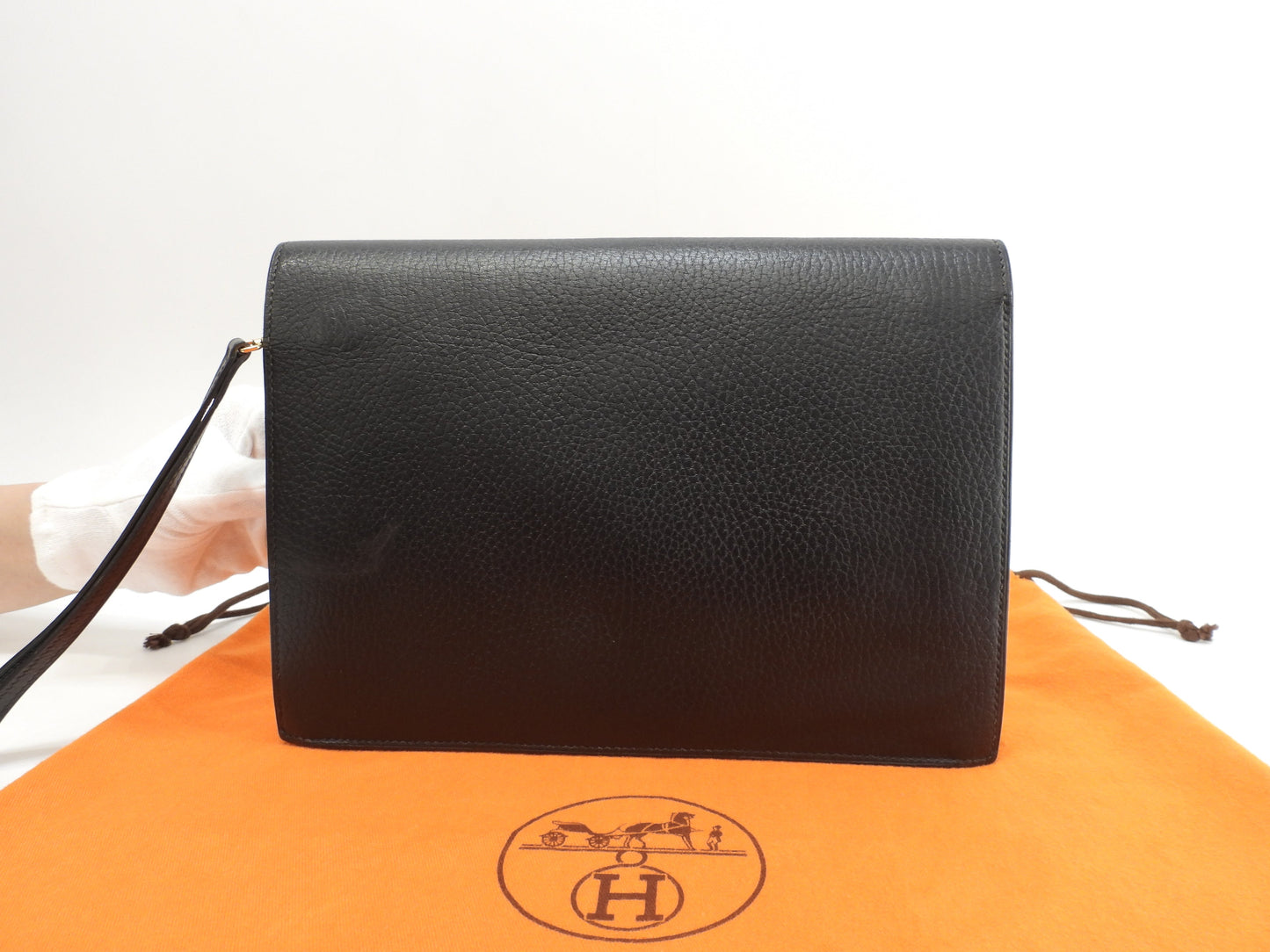 Hermès Jet Ardennes Nero Hardware Oro Clutch Borsa a mano Ottime condizioni@○Z