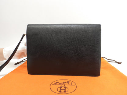 Hermès Jet Ardennes Nero Hardware Oro Clutch Borsa a mano Ottime condizioni@○Z