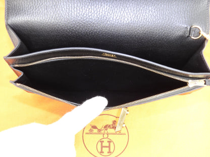 Hermès Jet Ardennes Nero Hardware Oro Clutch Borsa a mano Ottime condizioni@○Z