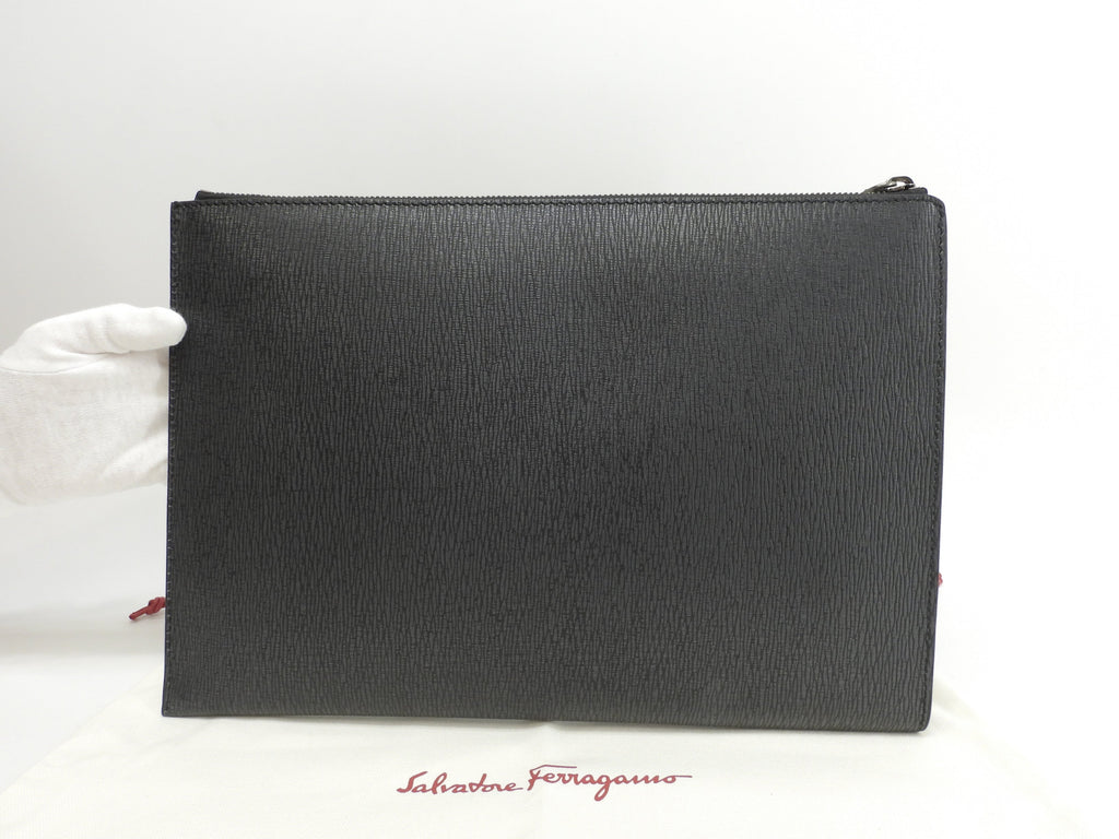 Salvatore Ferragamo Clutch Bag Pelle goffrata grigio scuro Porta documenti Nuovo@FZ24-0480 2