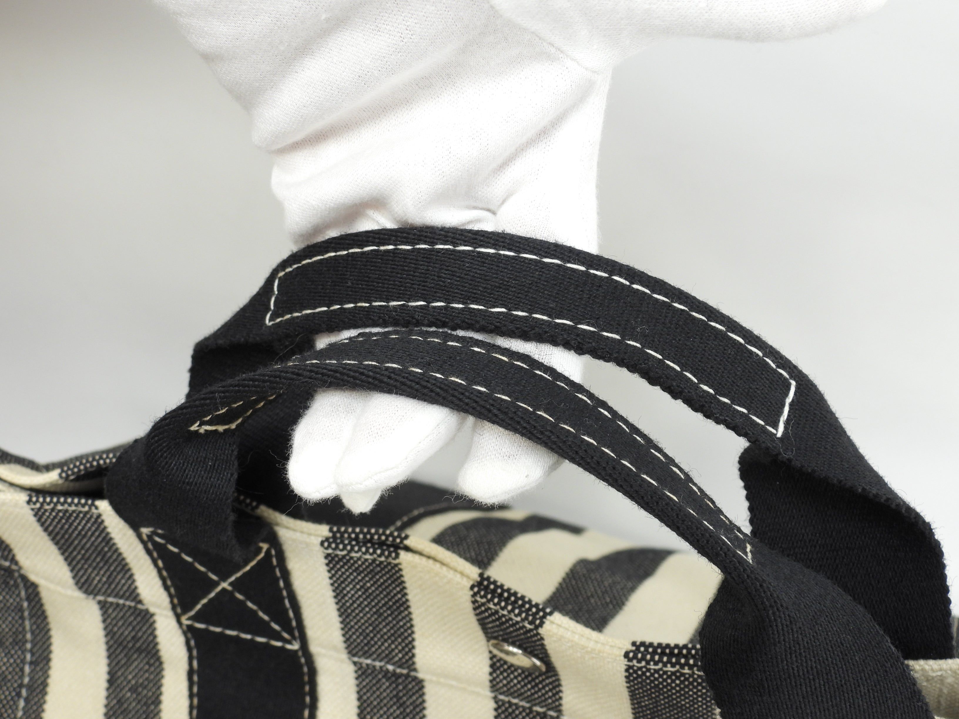 Hermès Cannes PM Cotone Denim Nero Bianco Borsa a Mano Tote Condizioni Eccellenti @ 3