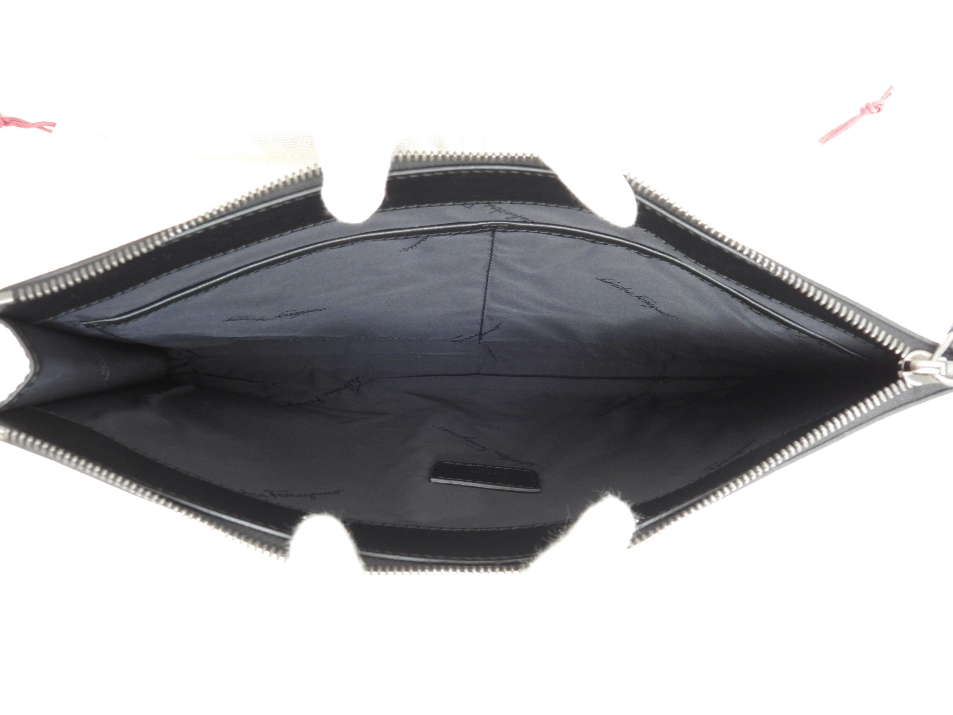 Salvatore Ferragamo Clutch Bag Pelle goffrata grigio scuro Porta documenti Nuovo@FZ24-0480 2