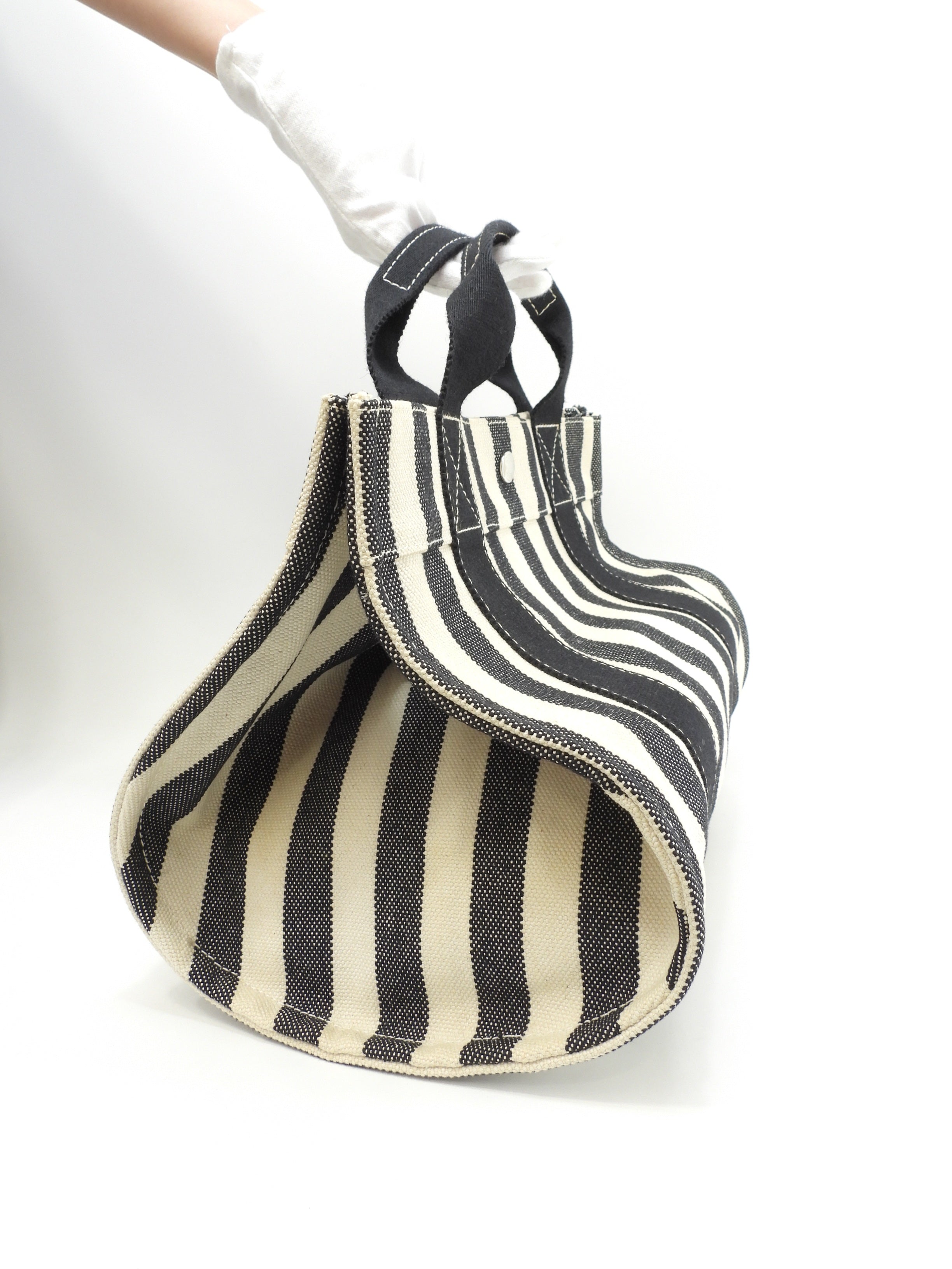 Hermès Cannes PM Cotone Denim Nero Bianco Borsa a Mano Tote Condizioni Eccellenti @ 3