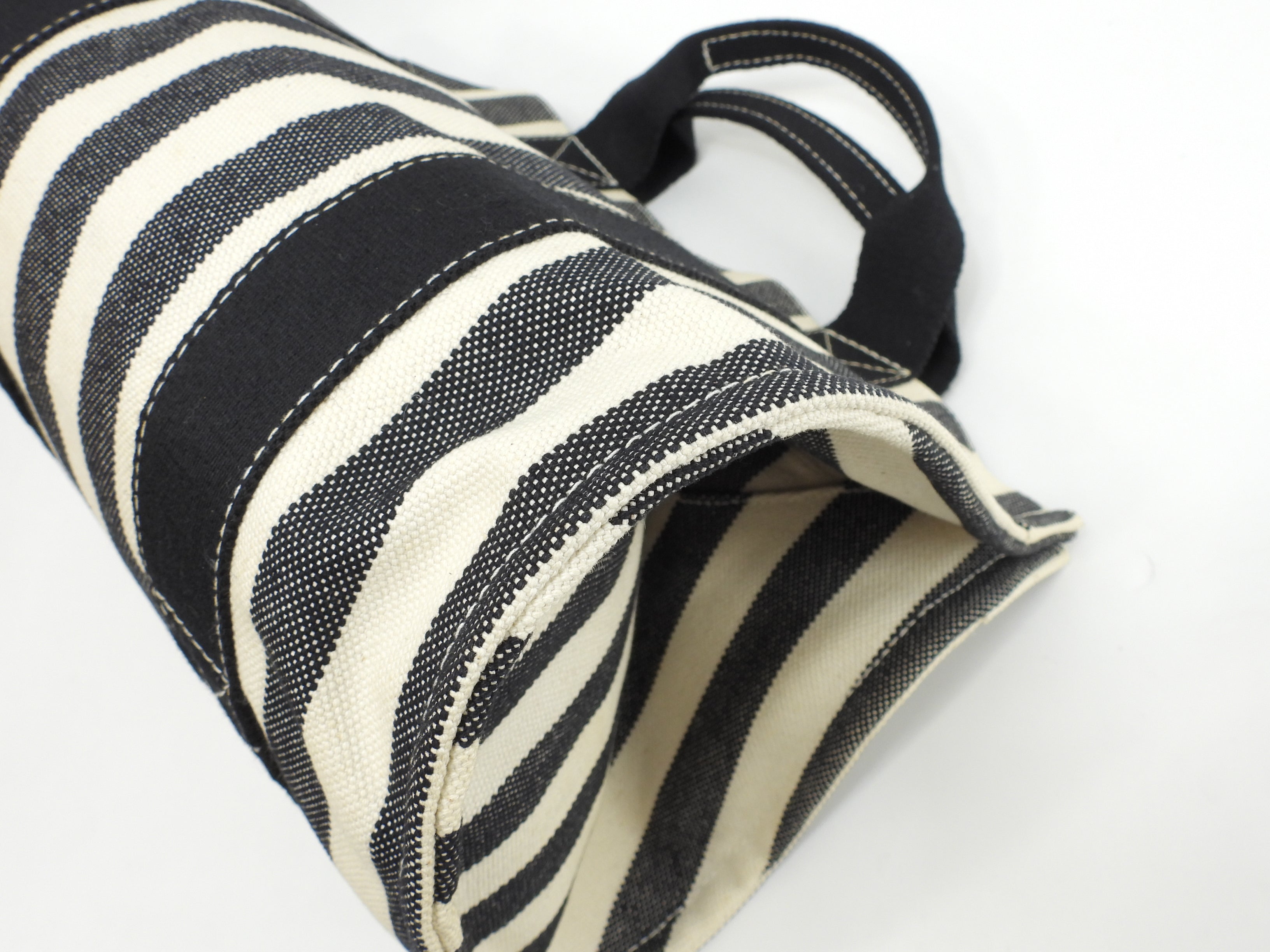 Hermès Cannes PM Cotone Denim Nero Bianco Borsa a Mano Tote Condizioni Eccellenti @ 3