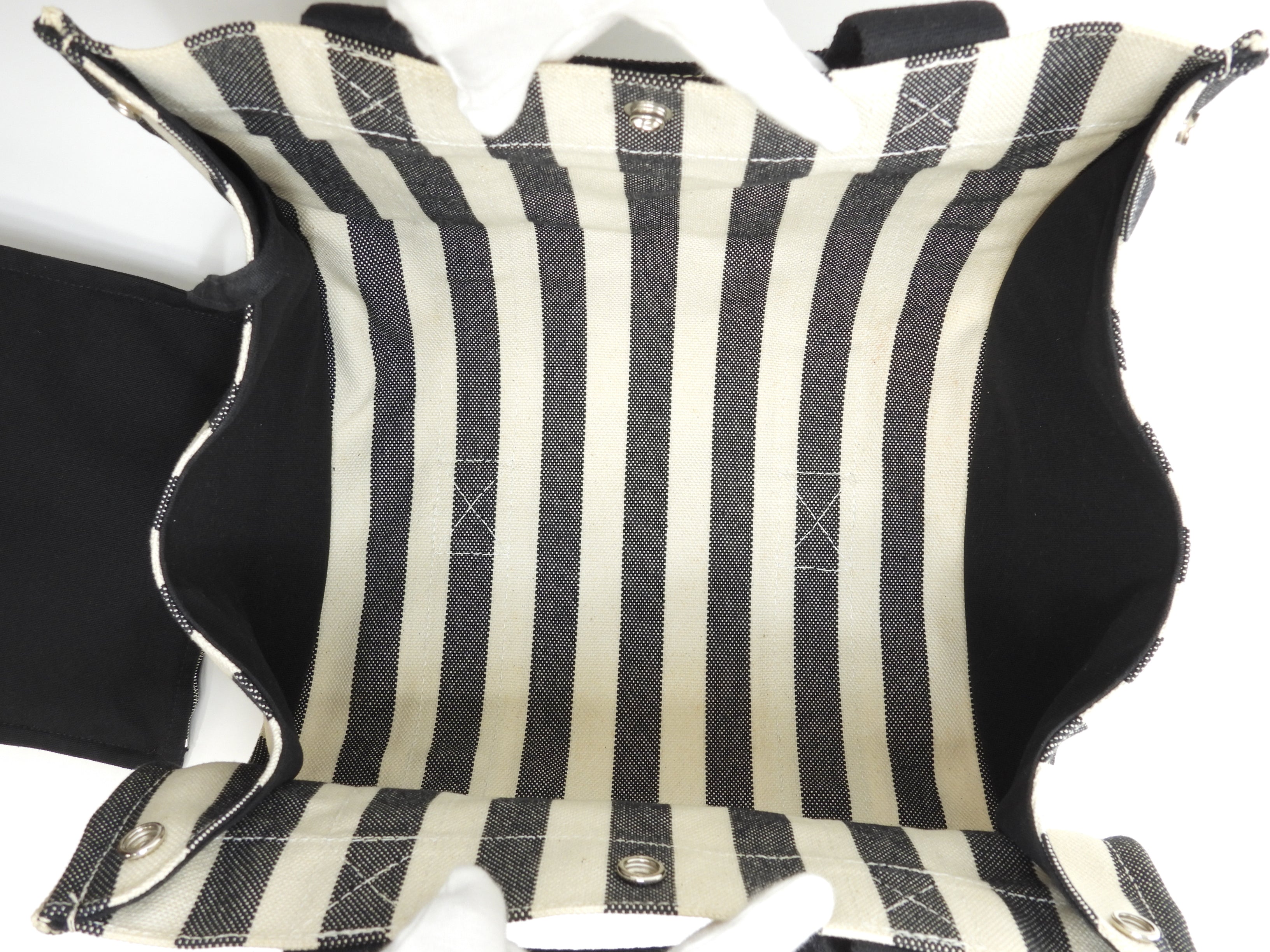 Hermès Cannes PM Cotone Denim Nero Bianco Borsa a Mano Tote Condizioni Eccellenti @ 3