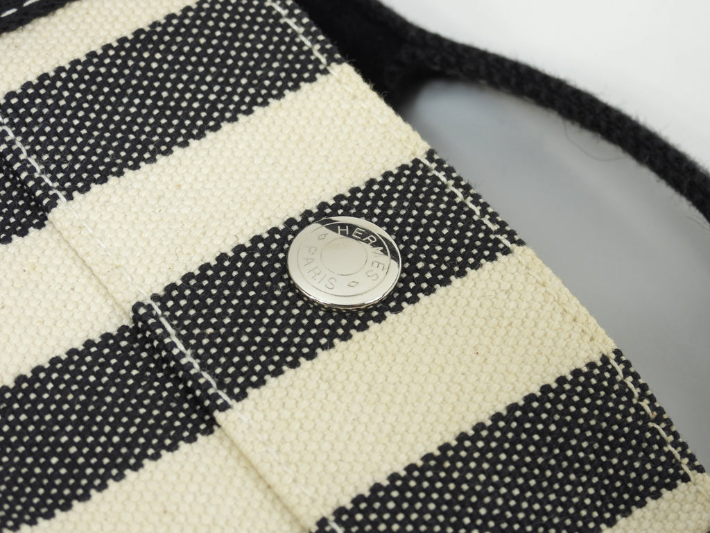 Hermès Cannes PM Cotone Denim Nero Bianco Borsa a Mano Tote Condizioni Eccellenti @ 3