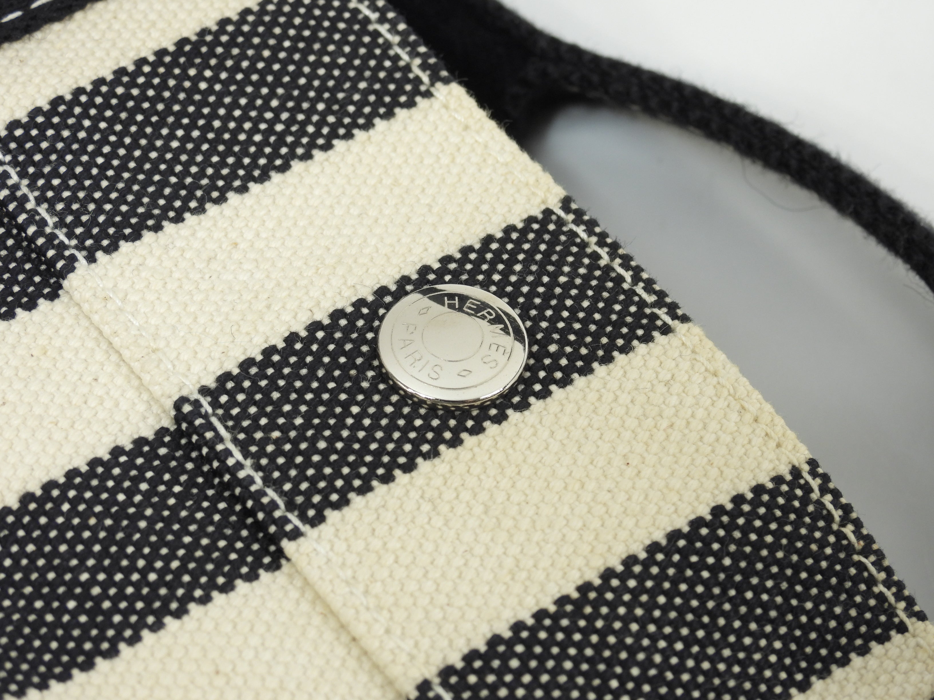 Hermès Cannes PM Cotone Denim Nero Bianco Borsa a Mano Tote Condizioni Eccellenti @ 3