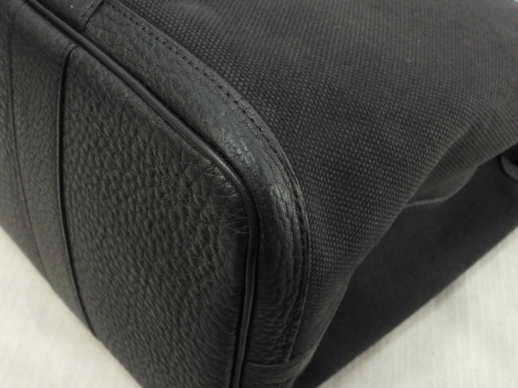 エルメス プティットサンチュールMM コットン/レザー 黒 トートバッグ ハンドバッグ@□J 17