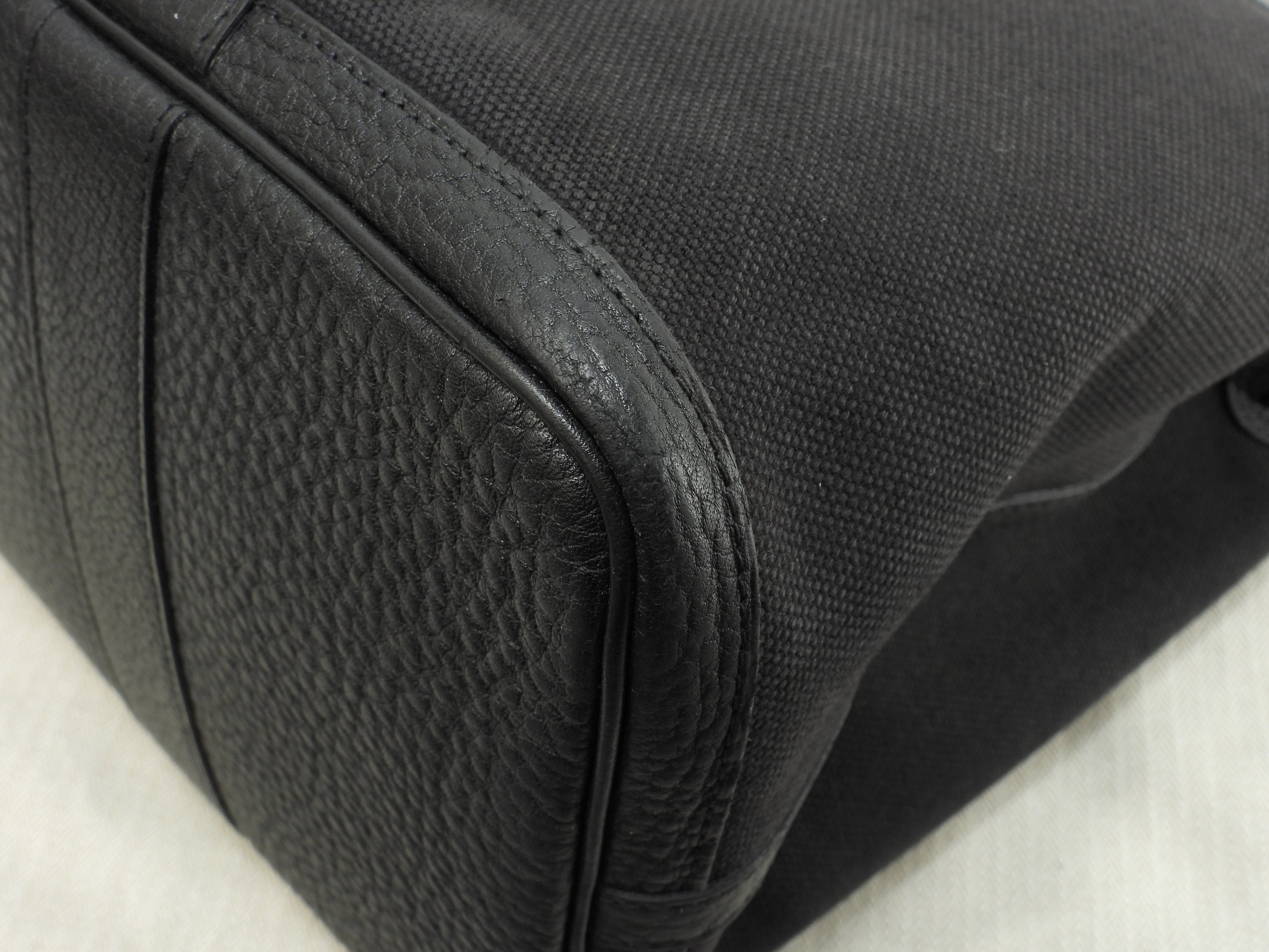 エルメス プティットサンチュールMM コットン/レザー 黒 トートバッグ ハンドバッグ@□J 17