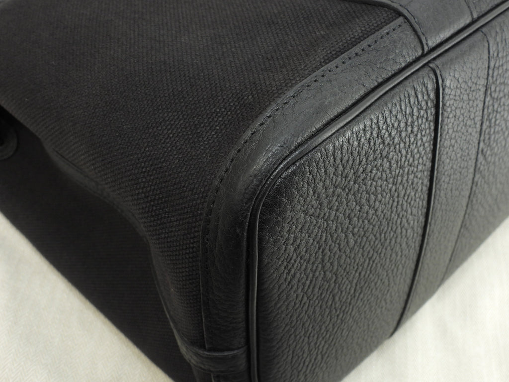 エルメス プティットサンチュールMM コットン/レザー 黒 トートバッグ ハンドバッグ@□J 17