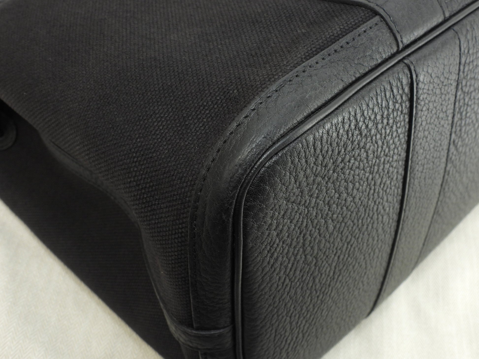 エルメス プティットサンチュールMM コットン/レザー 黒 トートバッグ ハンドバッグ@□J 17