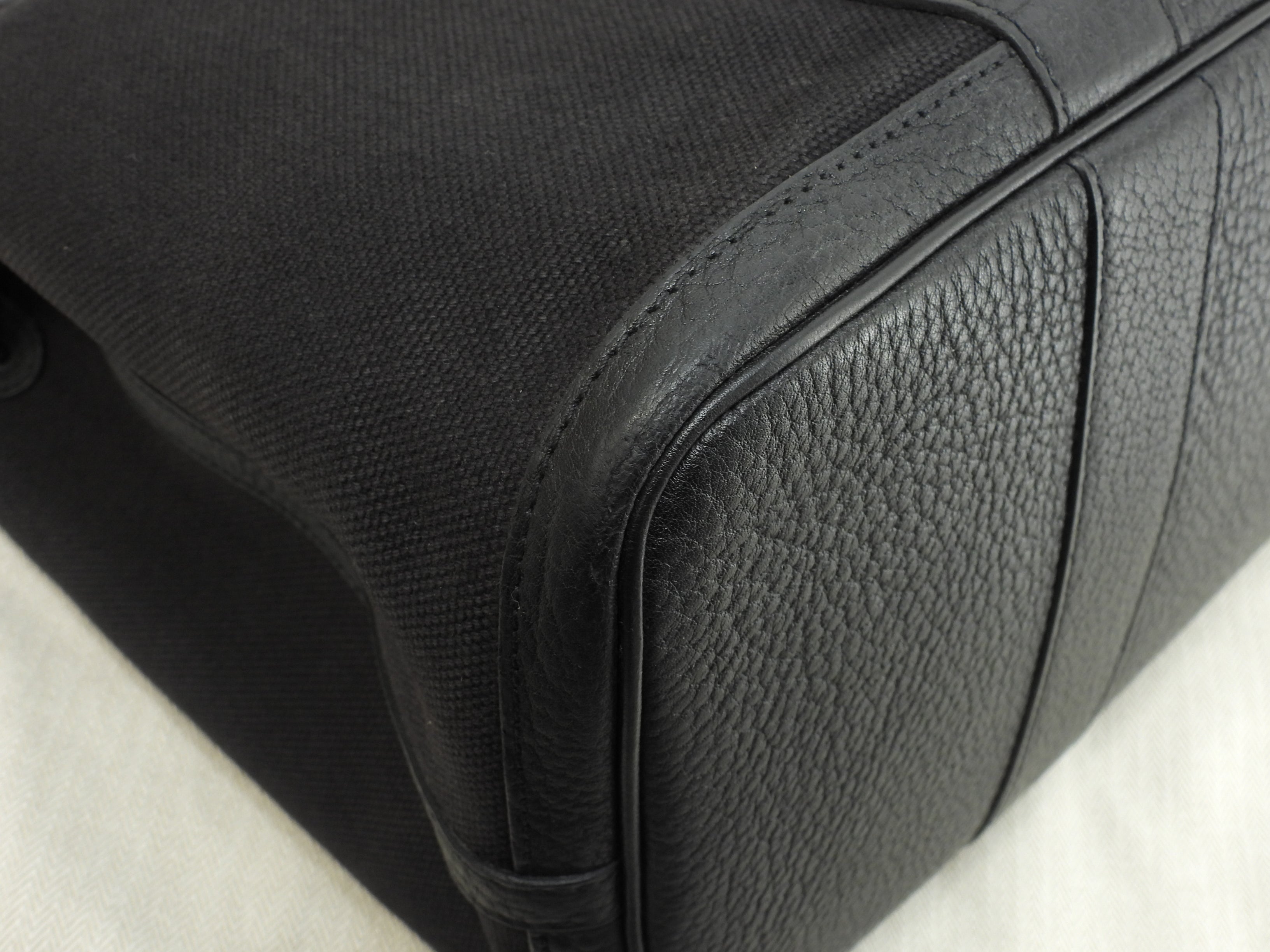 エルメス プティットサンチュールMM コットン/レザー 黒 トートバッグ ハンドバッグ@□J 17