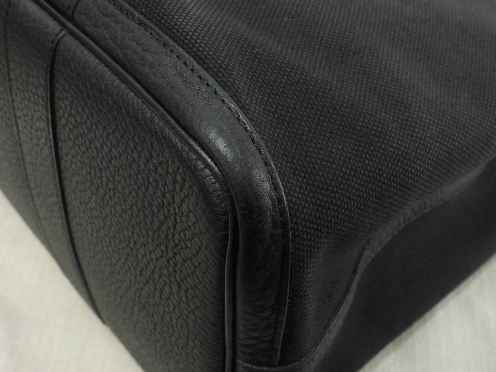 エルメス プティットサンチュールMM コットン/レザー 黒 トートバッグ ハンドバッグ@□J 17