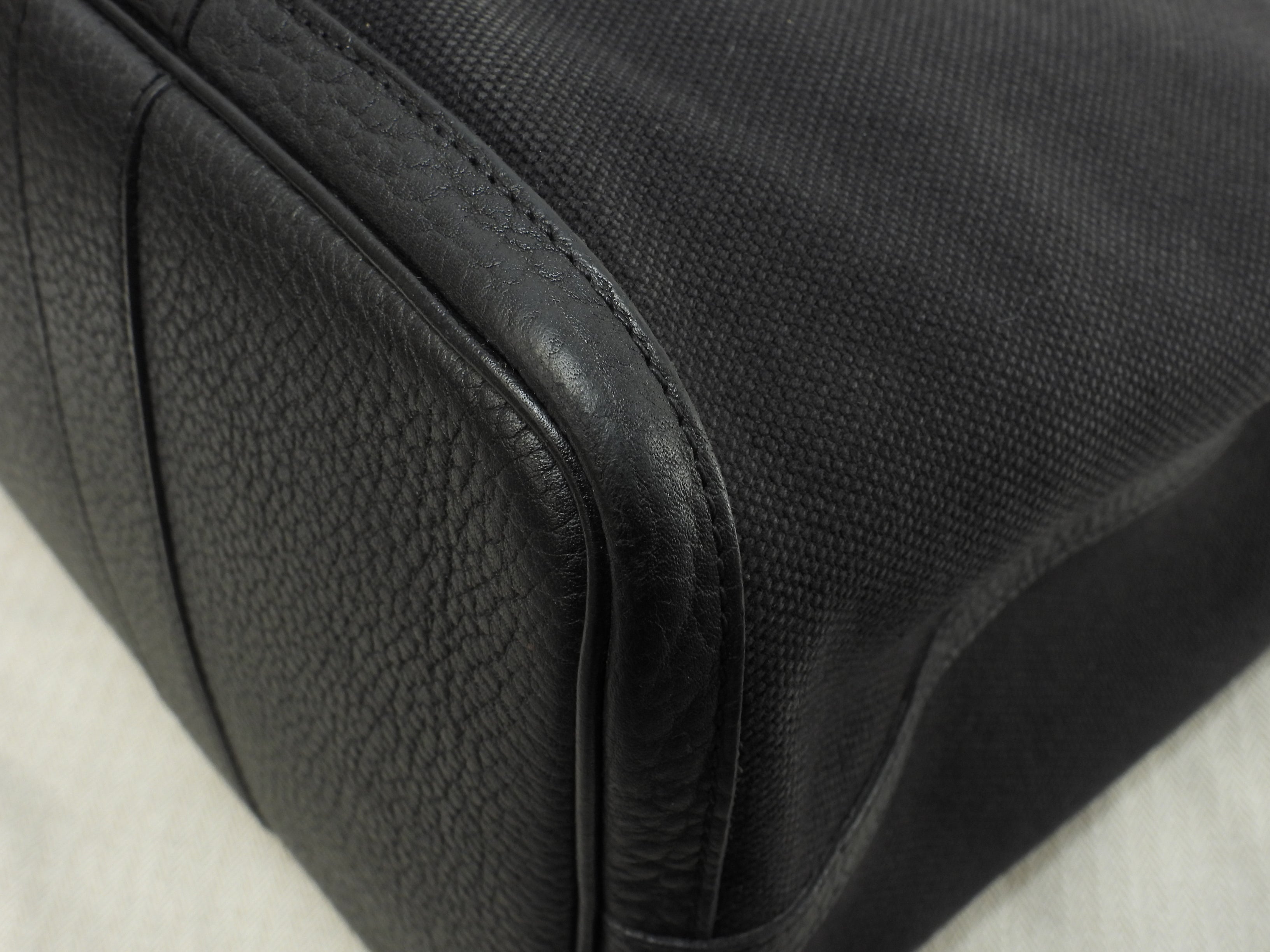 エルメス プティットサンチュールMM コットン/レザー 黒 トートバッグ ハンドバッグ@□J 17