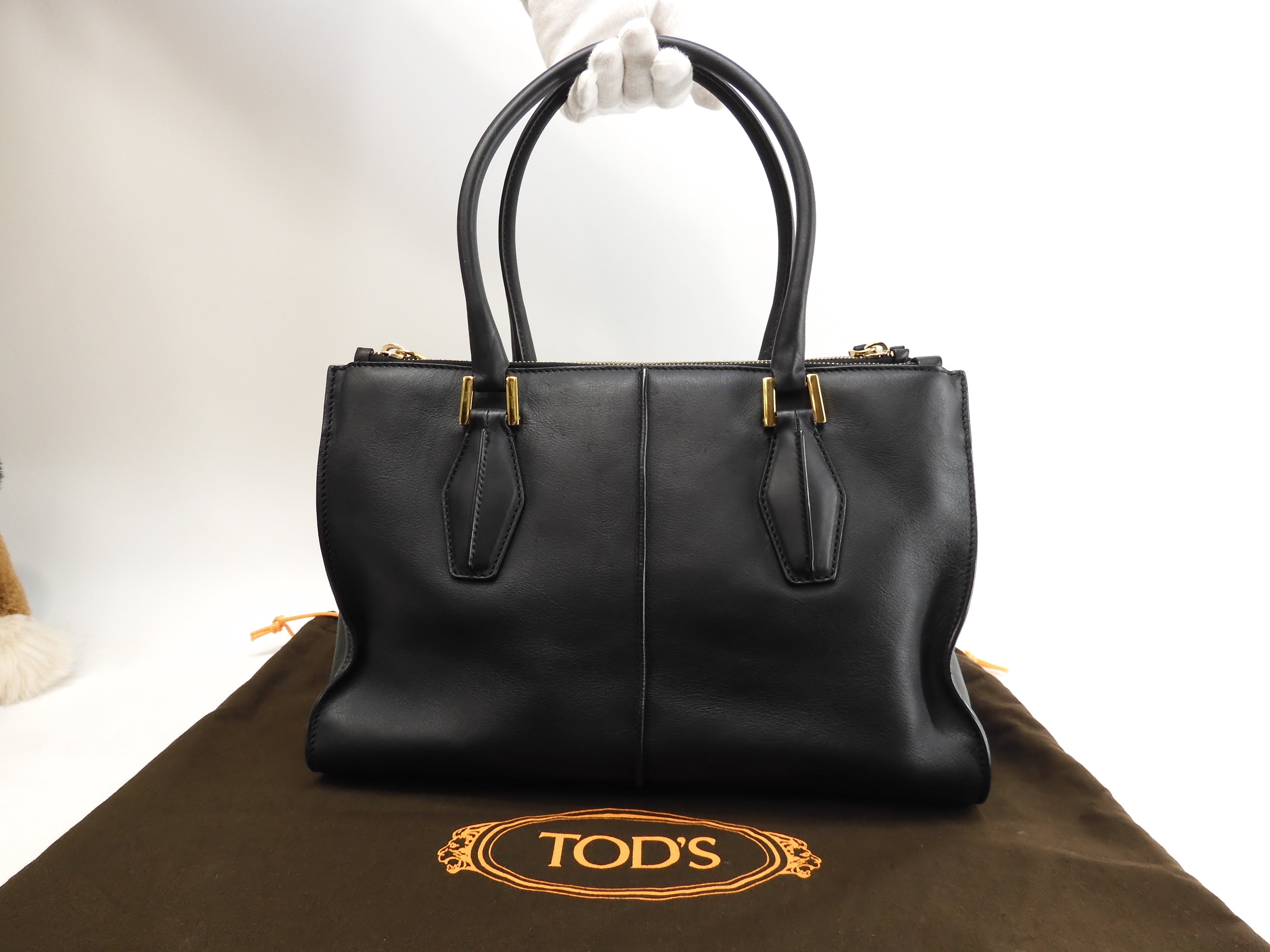 Tod's borsa tote in pelle liscia nera, a mano, ottime condizioni @LP31