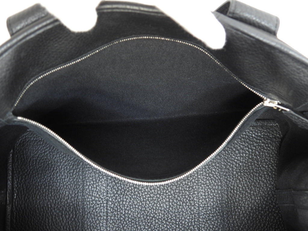 エルメス プティットサンチュールMM コットン/レザー 黒 トートバッグ ハンドバッグ@□J 17