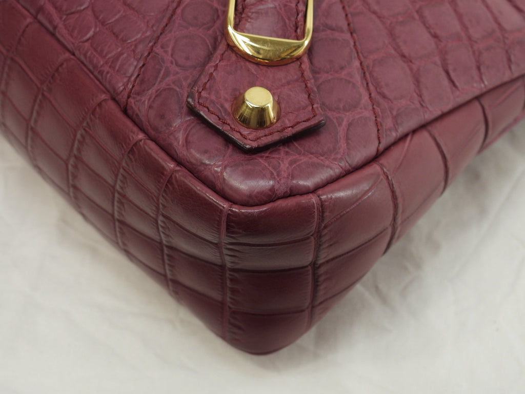 Balenciaga The First, borsa a mano in pelle di coccodrillo bordeaux, con tracolla, condizioni eccellenti@ 1