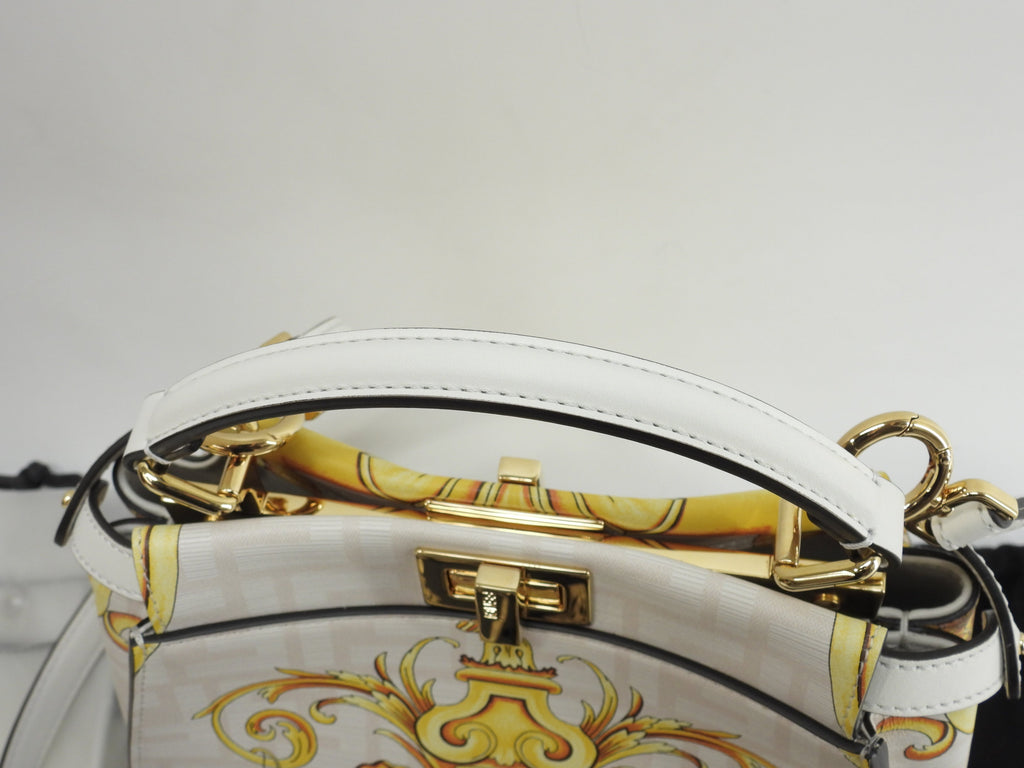 Fendi x Versace Peekaboo Mini borsa a mano in pelle bianca e gialla pochette Fendace mai usata @ 1