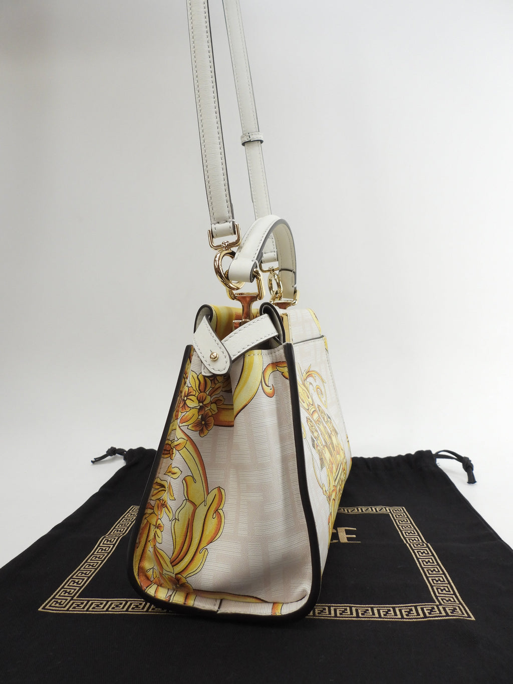 Fendi x Versace Peekaboo Mini borsa a mano in pelle bianca e gialla pochette Fendace mai usata @ 1
