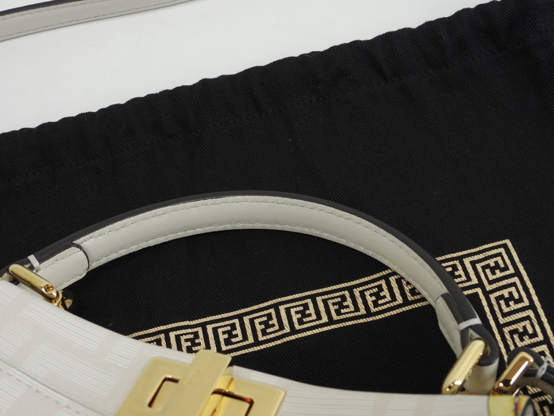 Fendi x Versace Peekaboo Mini borsa a mano in pelle bianca e gialla pochette Fendace mai usata @ 1