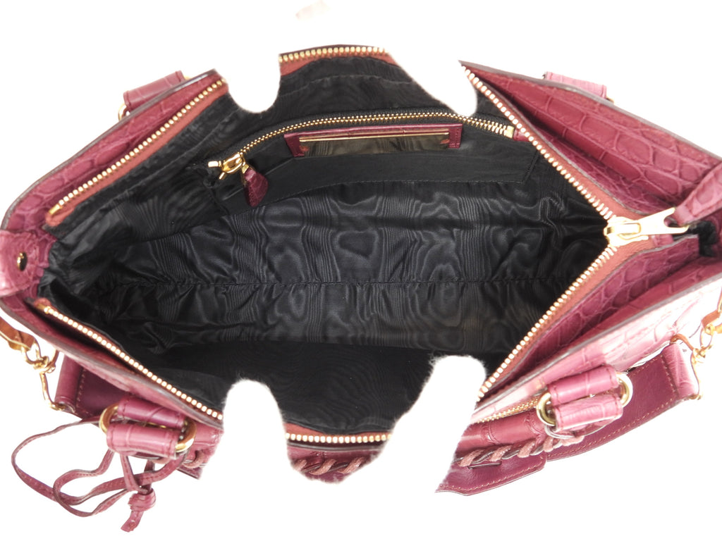 Balenciaga The First, borsa a mano in pelle di coccodrillo bordeaux, con tracolla, condizioni eccellenti@ 1