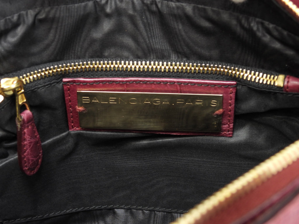 Balenciaga The First, borsa a mano in pelle di coccodrillo bordeaux, con tracolla, condizioni eccellenti@ 1