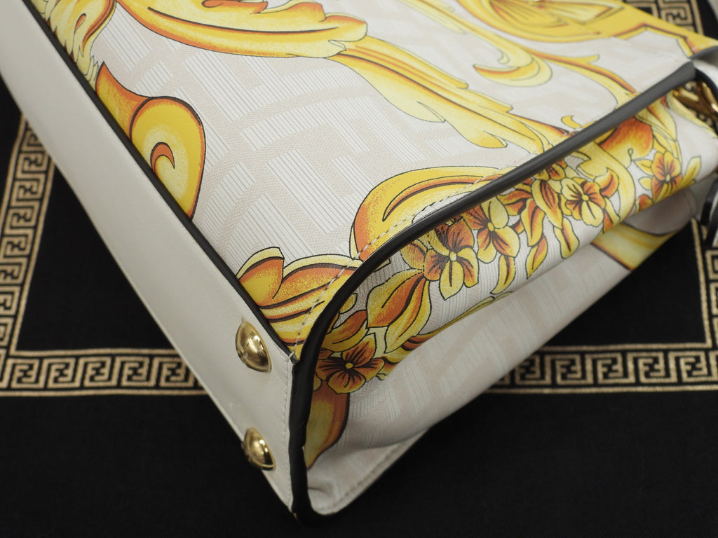 Fendi x Versace Peekaboo Mini borsa a mano in pelle bianca e gialla pochette Fendace mai usata @ 1