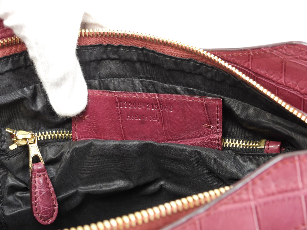 Balenciaga The First, borsa a mano in pelle di coccodrillo bordeaux, con tracolla, condizioni eccellenti@ 1