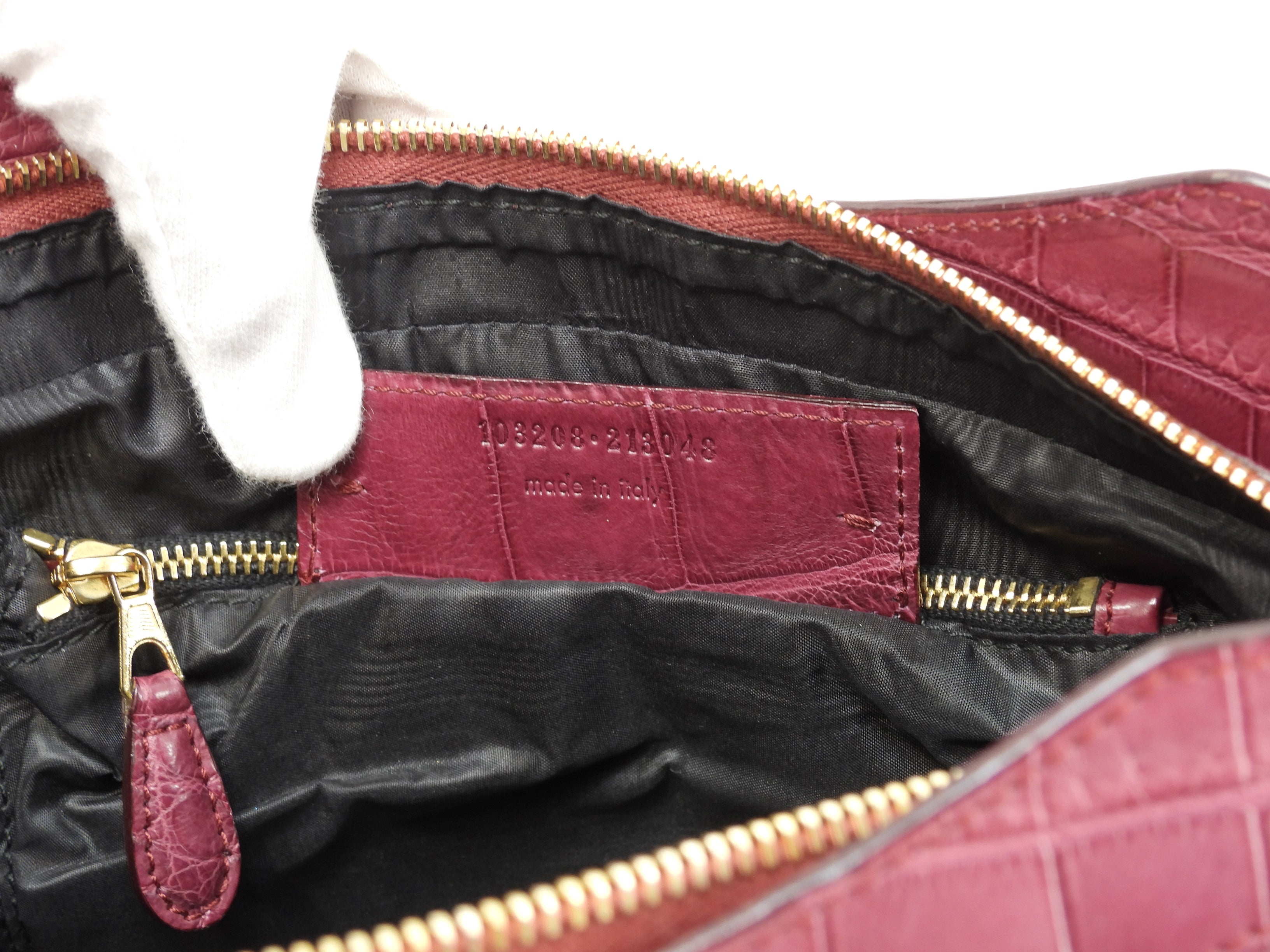 Balenciaga The First, borsa a mano in pelle di coccodrillo bordeaux, con tracolla, condizioni eccellenti@ 1