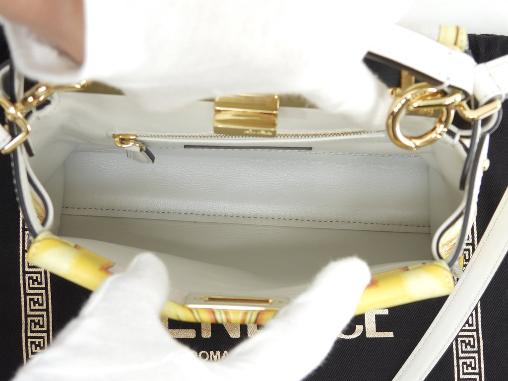 Fendi x Versace Peekaboo Mini borsa a mano in pelle bianca e gialla pochette Fendace mai usata @ 1