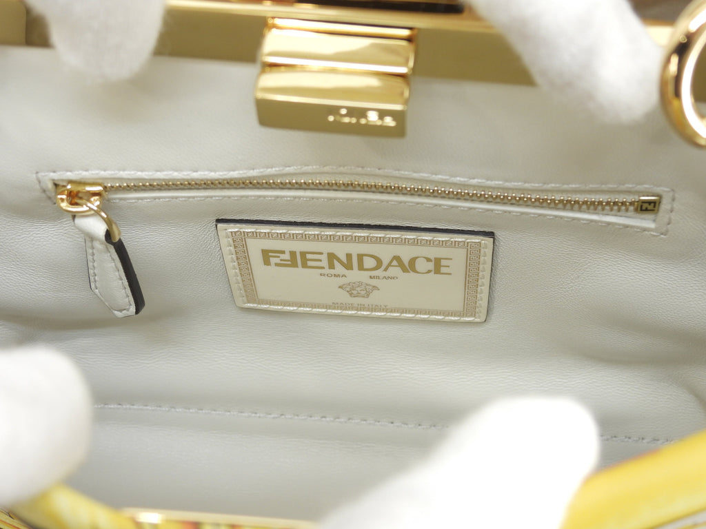 Fendi x Versace Peekaboo Mini borsa a mano in pelle bianca e gialla pochette Fendace mai usata @ 1