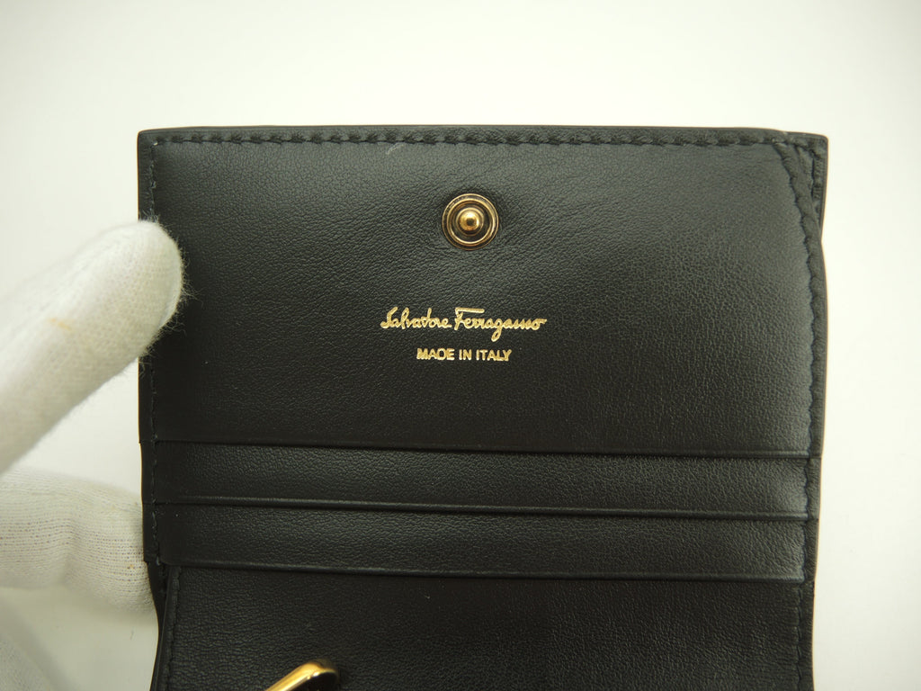 Salvatore Ferragamo Portafoglio compatto Gancini PVC pelle/beige nero Nuova @ 20