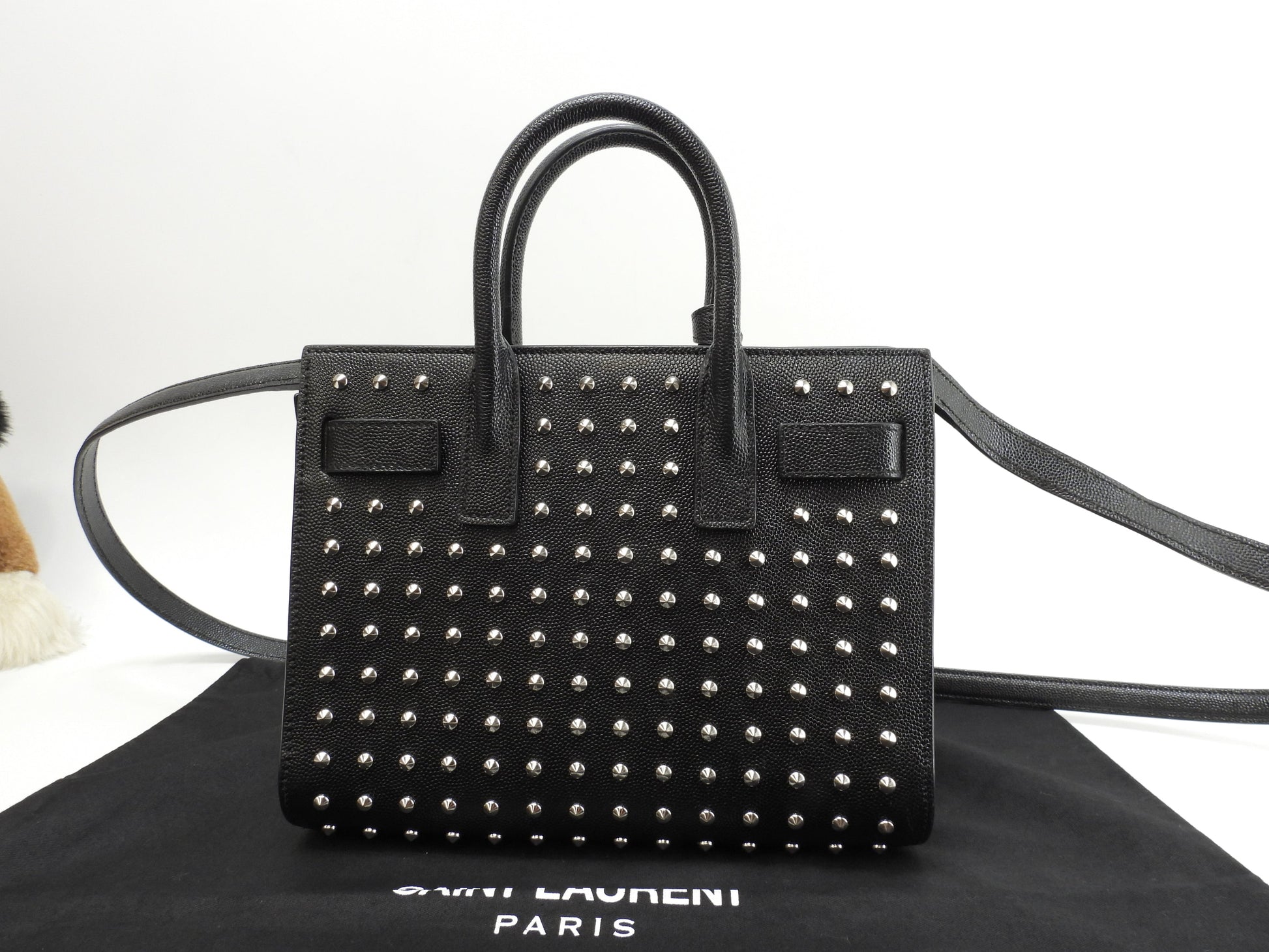 サンローラン サックドジュールナノ スタッズ レザー黒 ミニハンドバッグ ポシェット YSL 美品@ 73