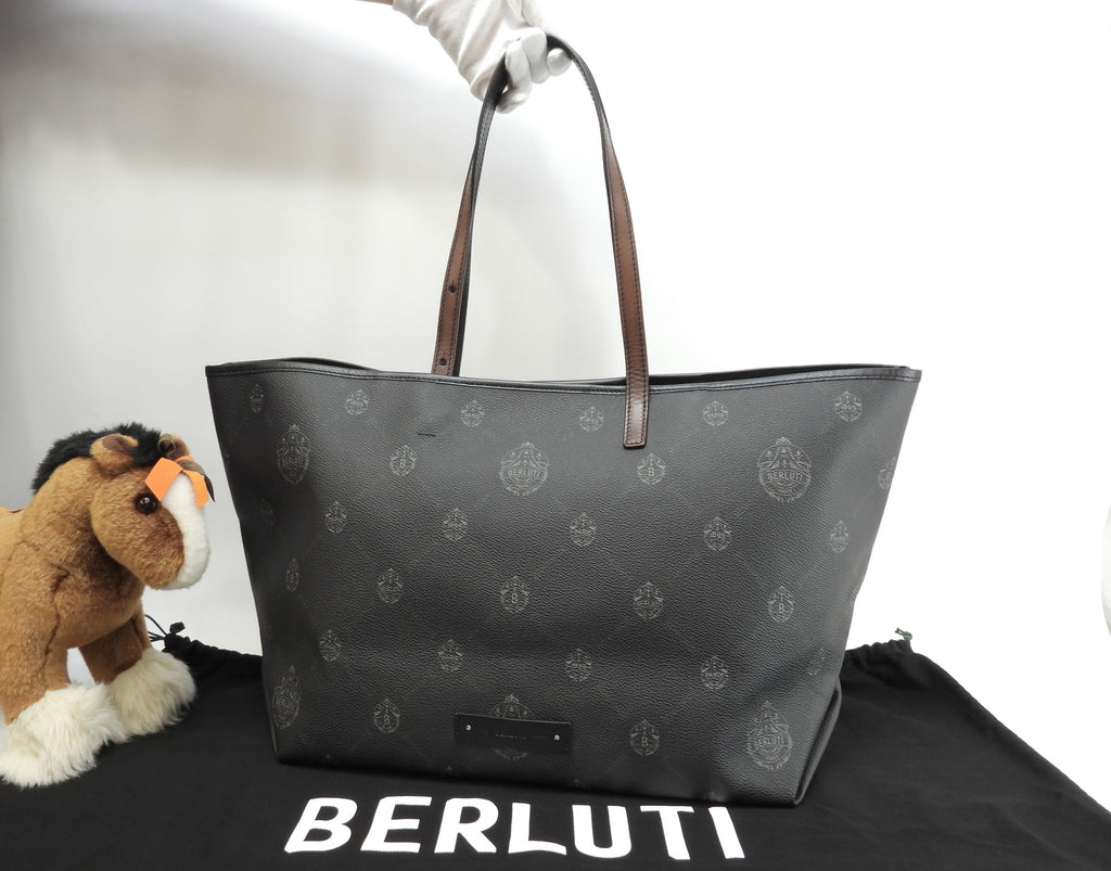 Berluti Pure Signature Borsa a tracolla shopping uomo in pelle scura e nera, condizioni eccellenti@U0211