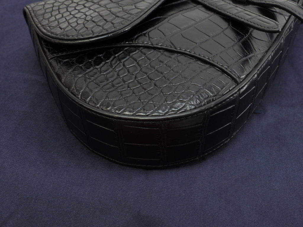 Christian Dior borsa a tracolla Saddle bag in pelle di coccodrillo nera, come nuova, @ 2