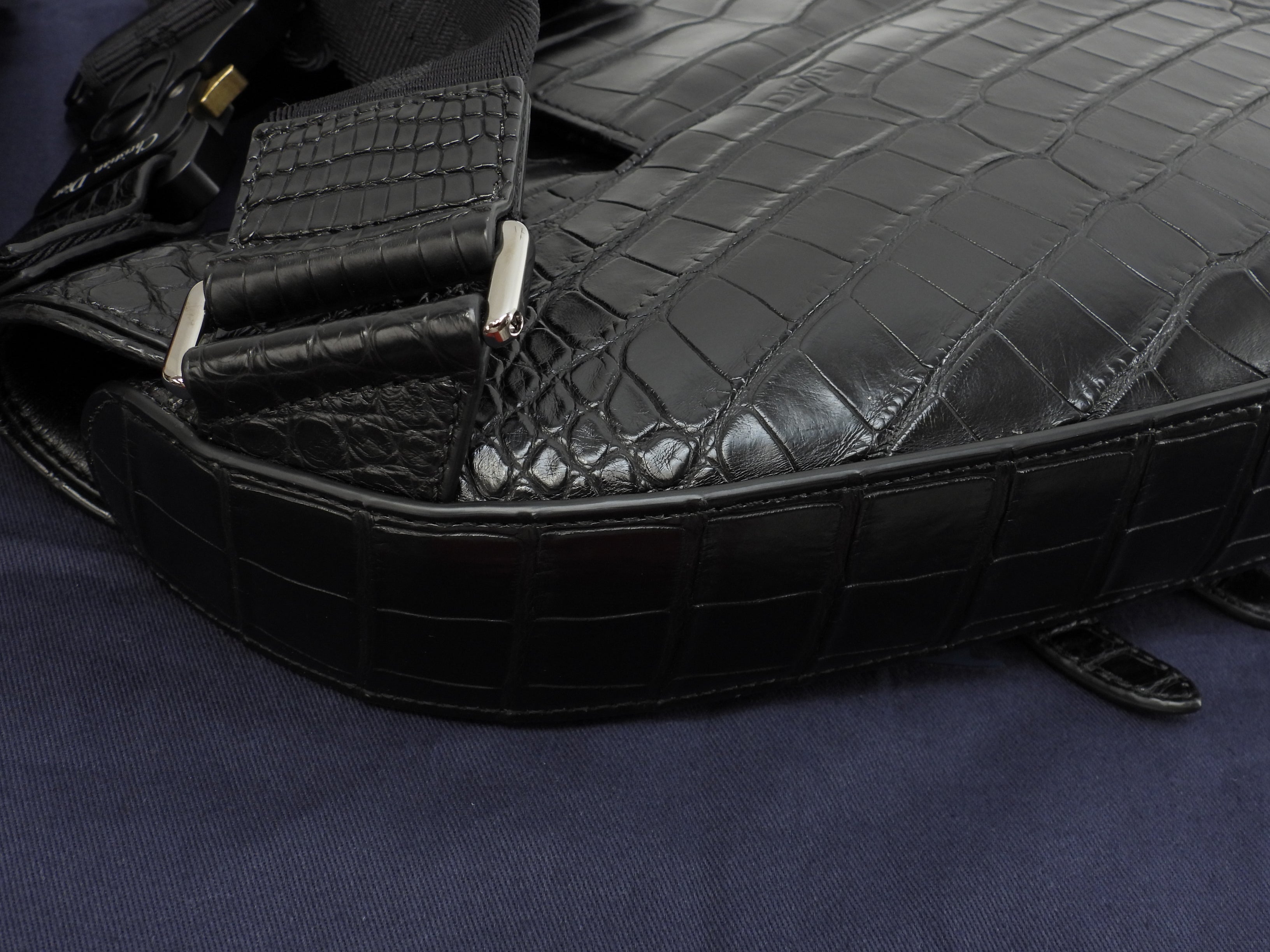 Christian Dior borsa a tracolla Saddle bag in pelle di coccodrillo nera, come nuova, @ 2