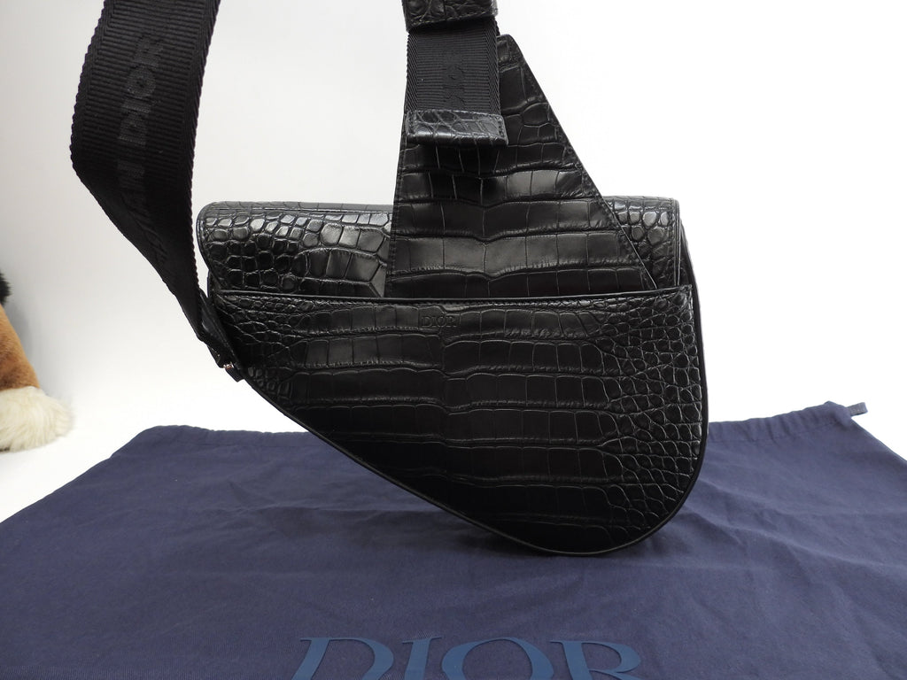 Christian Dior borsa a tracolla Saddle bag in pelle di coccodrillo nera, come nuova, @ 2