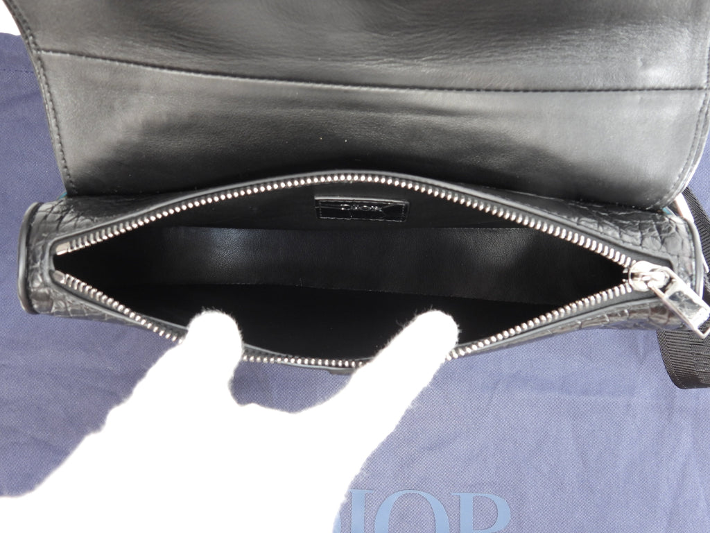 Christian Dior borsa a tracolla Saddle bag in pelle di coccodrillo nera, come nuova, @ 2