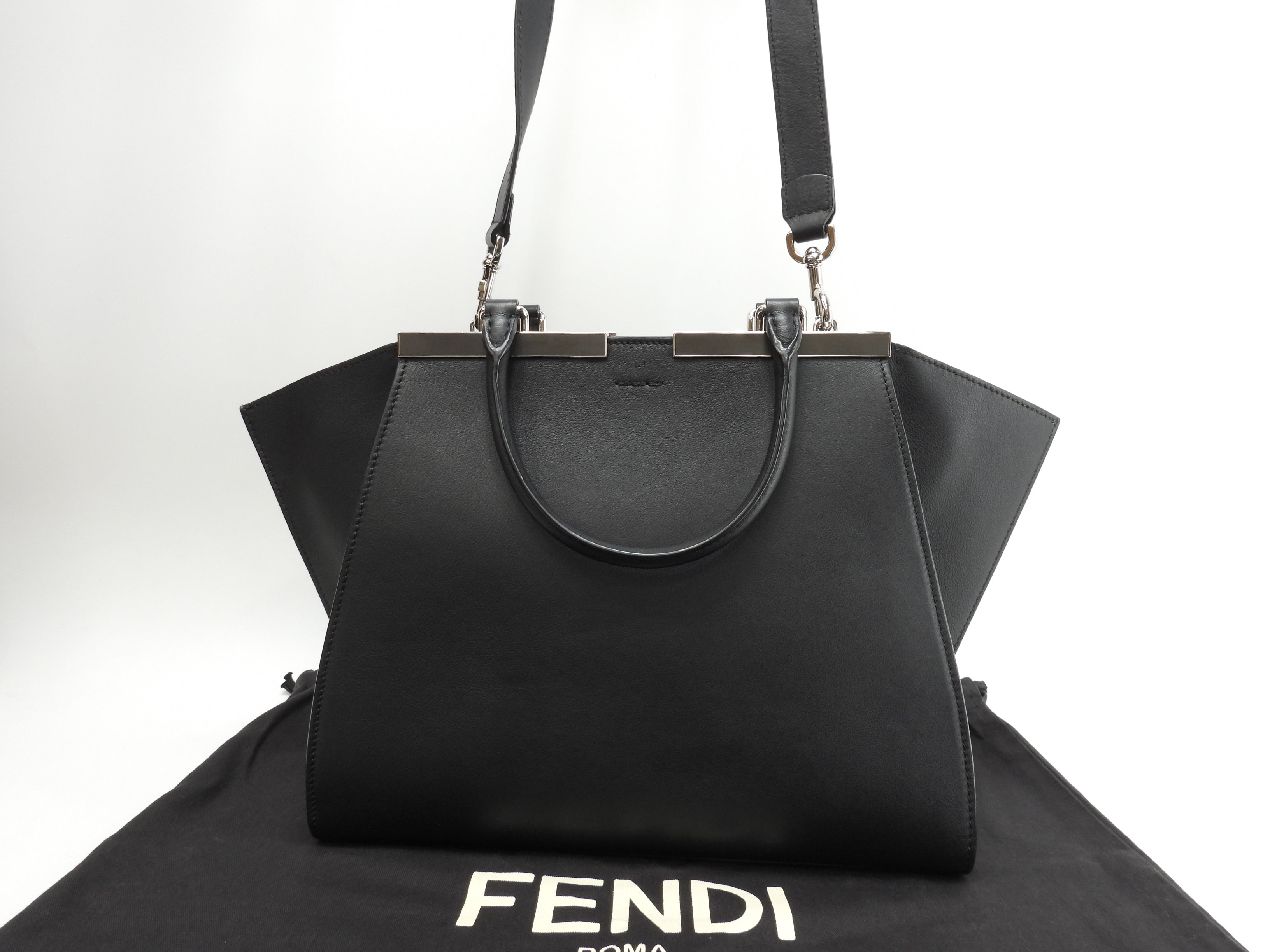 Fendi Trois Jour Borsa a mano in pelle nera con tracolla - Tote bag - Ottime condizioni @ 54