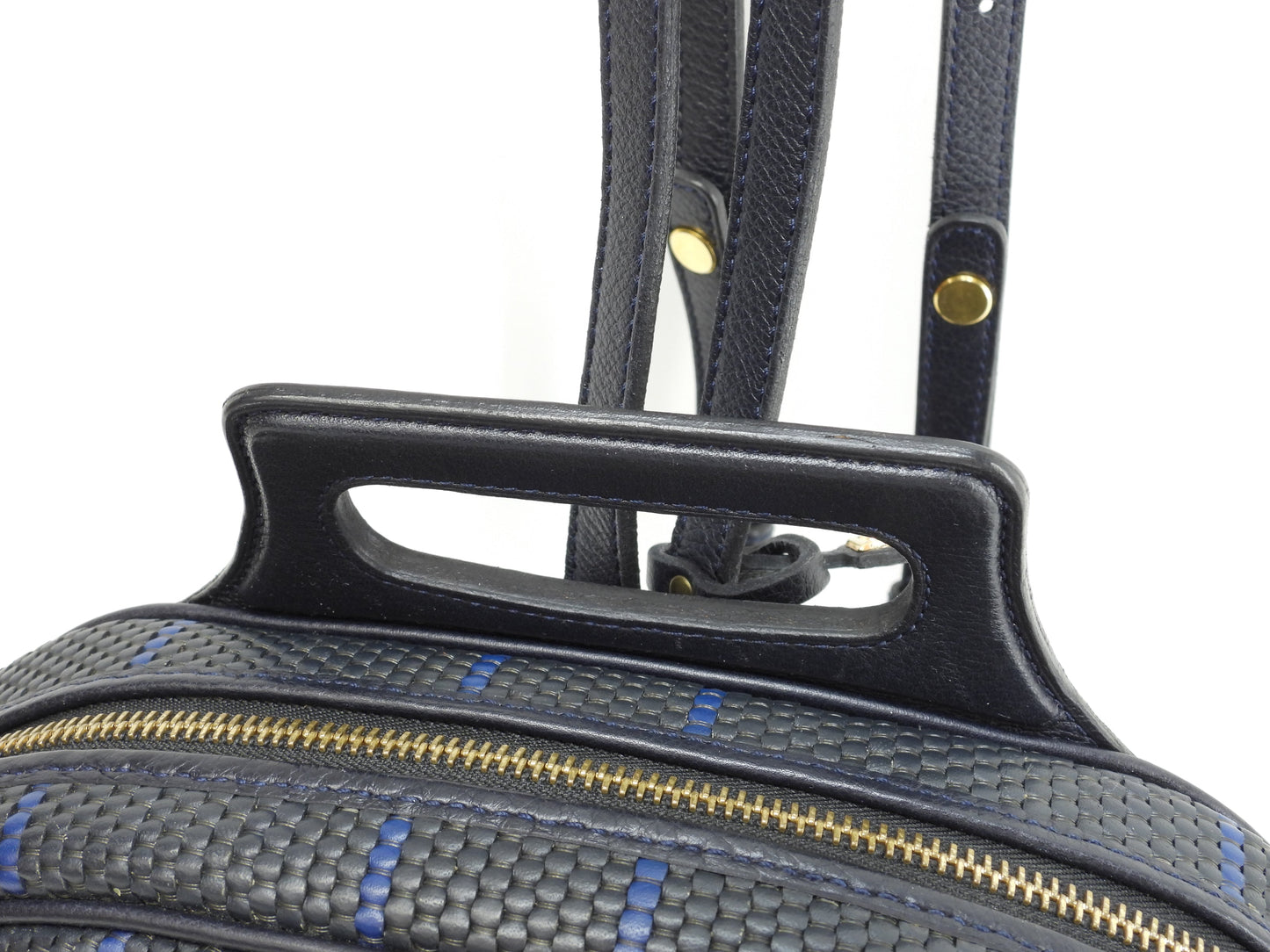 Delvaux mini zaino in pelle intrecciata blu navy vintage piccolo bellissimo zaino @ 2