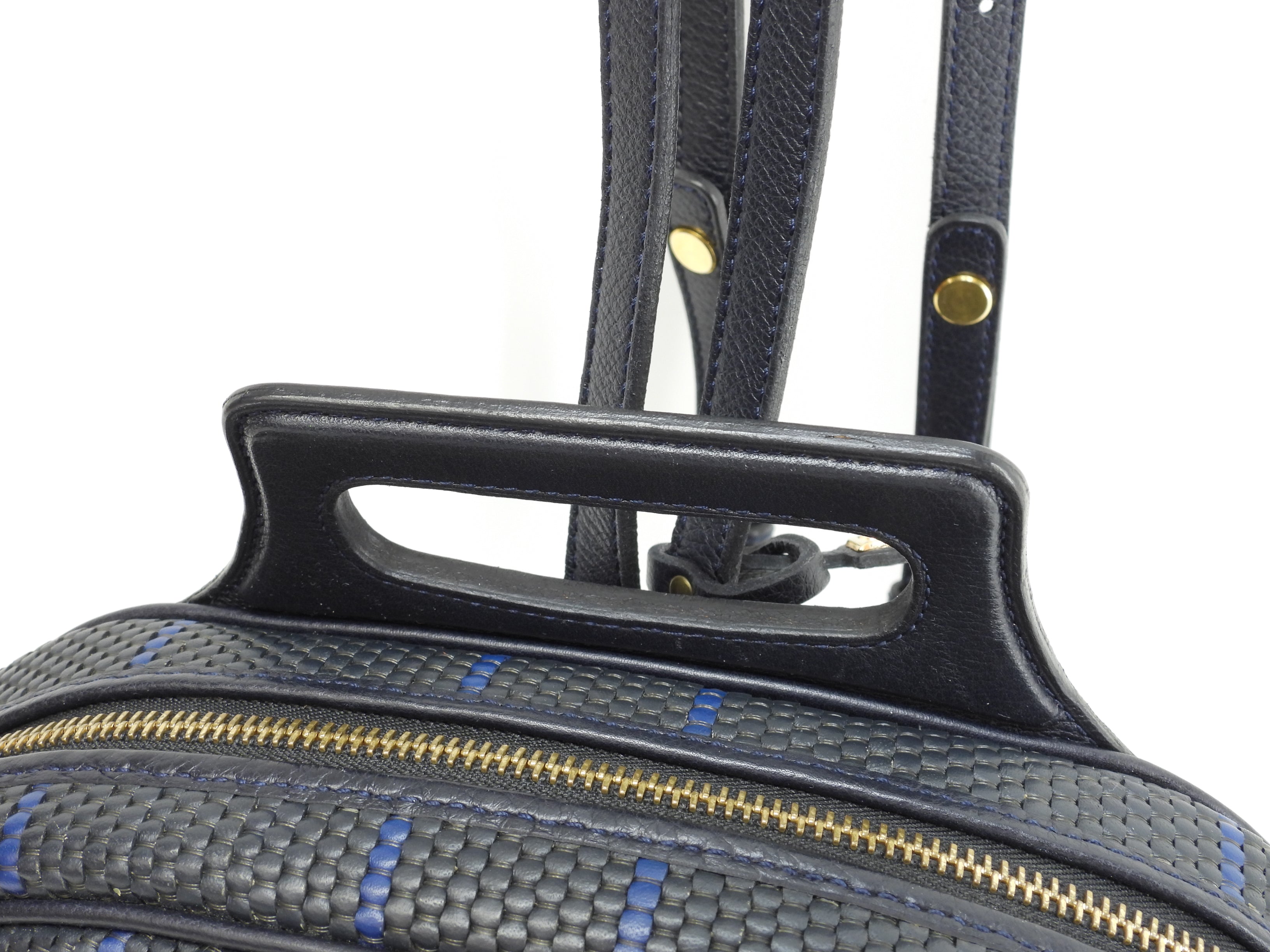 Delvaux mini zaino in pelle intrecciata blu navy vintage piccolo bellissimo zaino @ 2