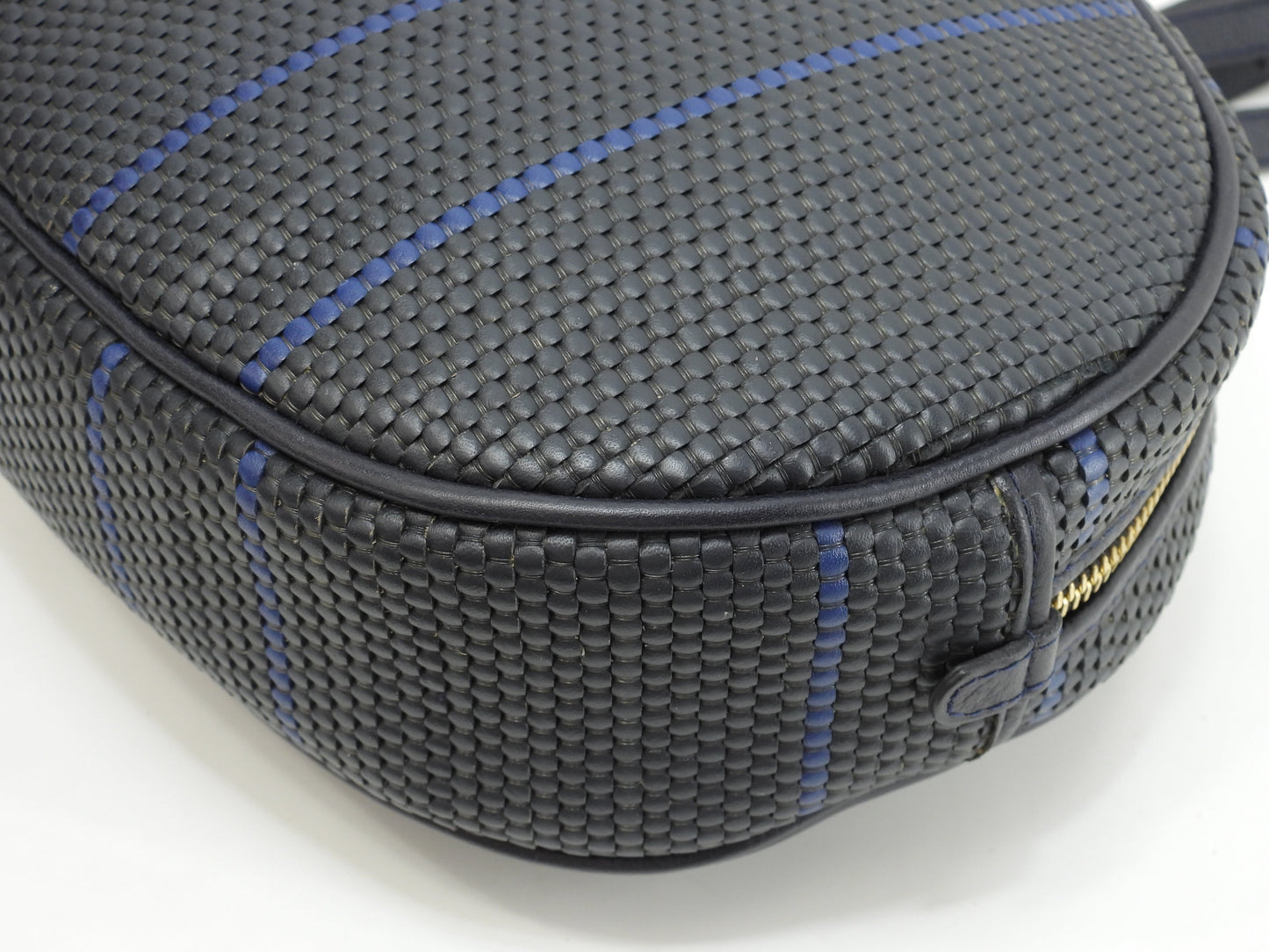 Delvaux mini zaino in pelle intrecciata blu navy vintage piccolo bellissimo zaino @ 2