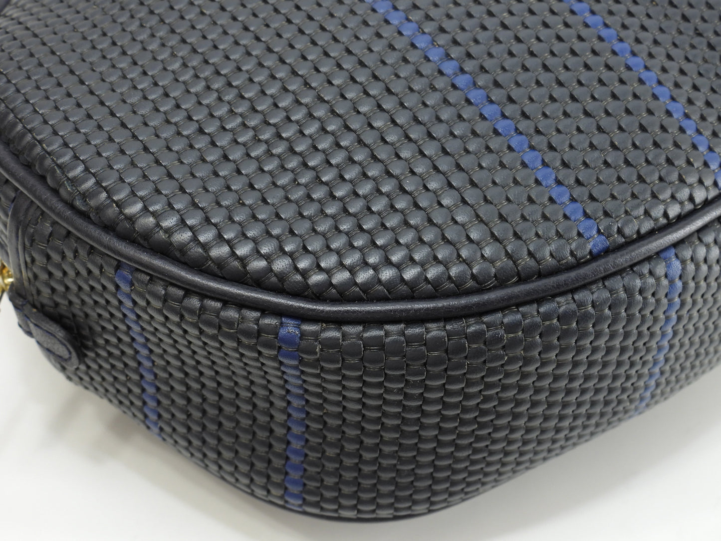 Delvaux mini zaino in pelle intrecciata blu navy vintage piccolo bellissimo zaino @ 2
