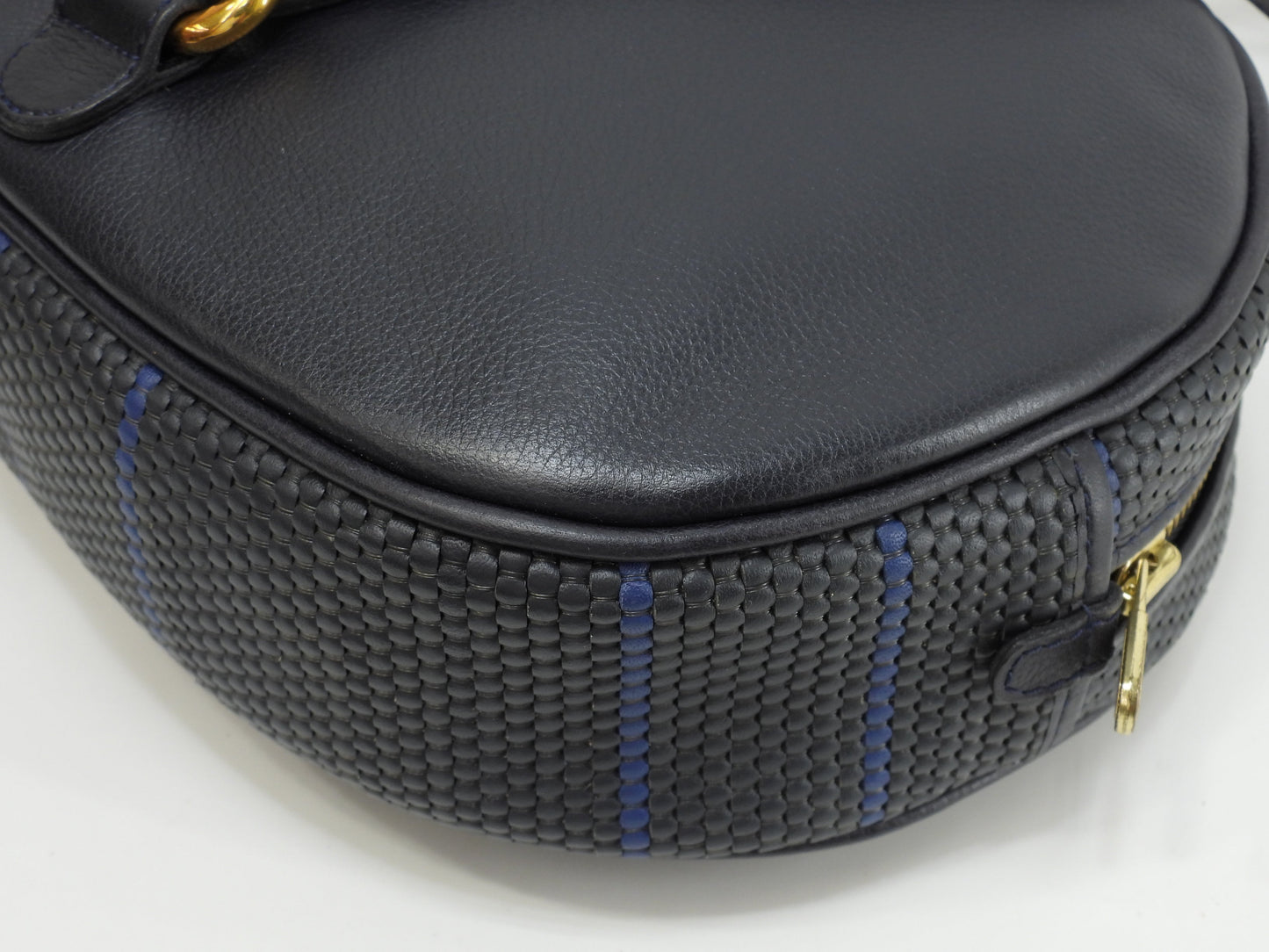 Delvaux mini zaino in pelle intrecciata blu navy vintage piccolo bellissimo zaino @ 2